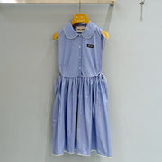 Miu Miu 2026 Plaid Sleeveless Dress Blue Cotton