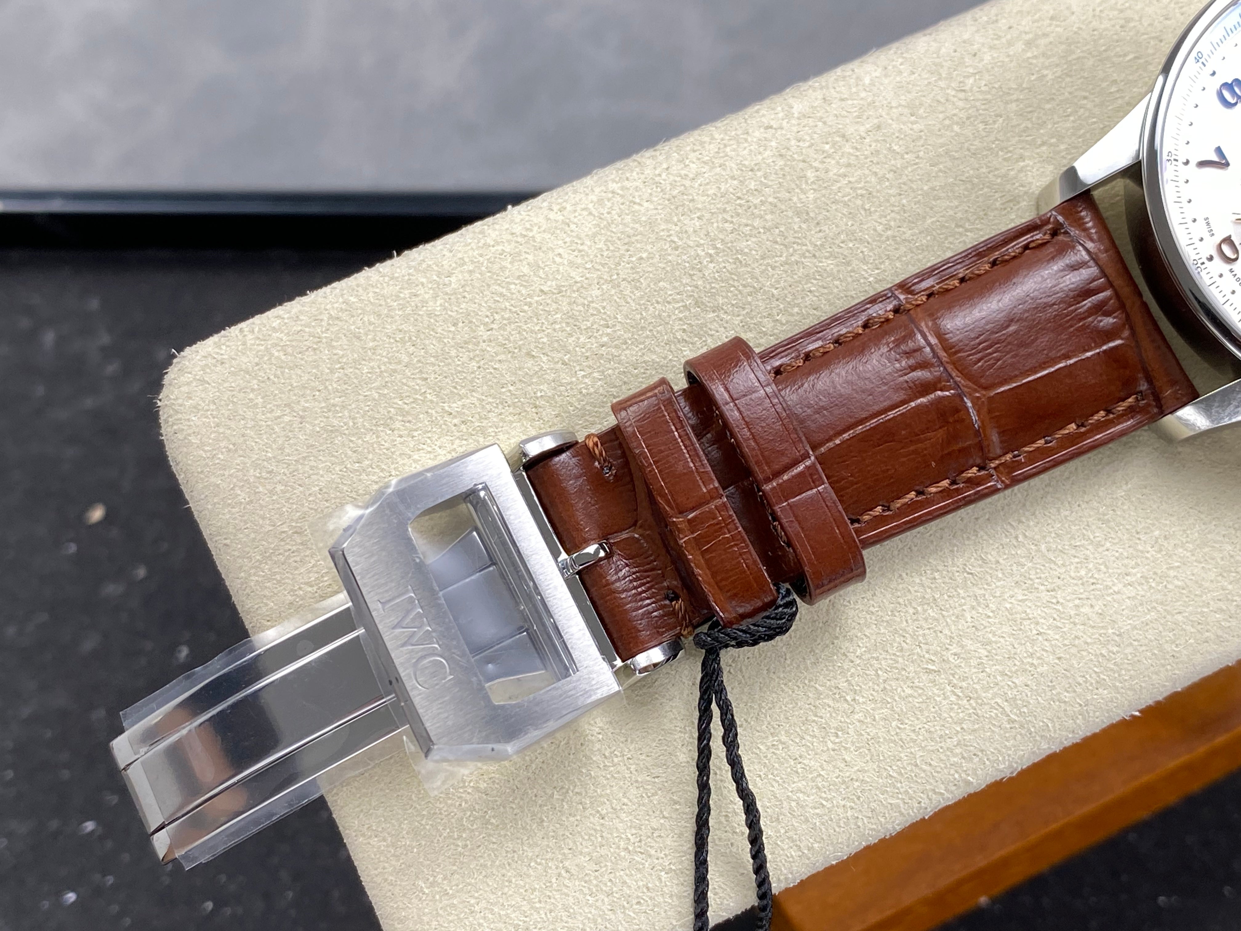 IWC Portuguese Chronograph 41mm White Dial Brown Crocodile Leather Strap