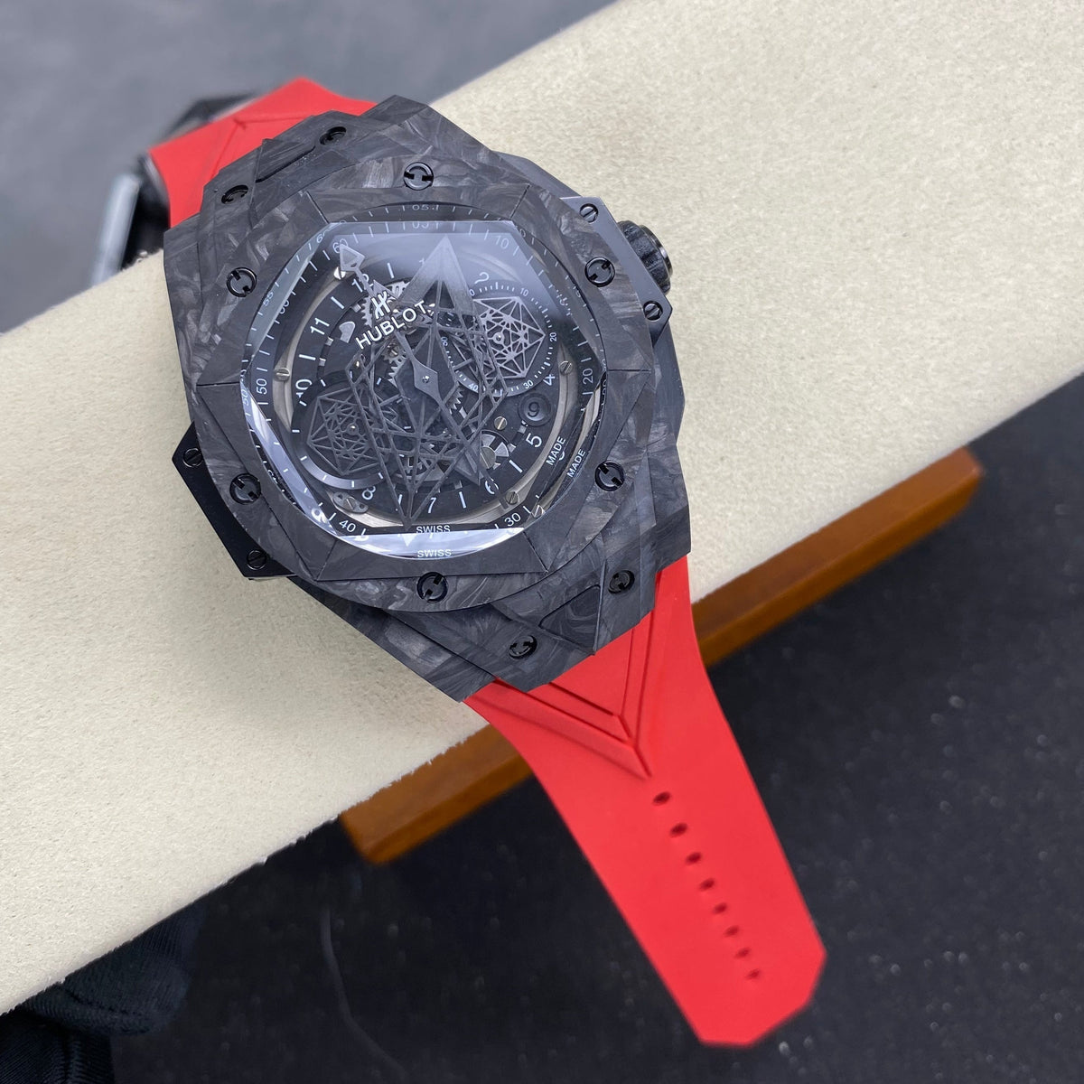 Hublot Big Bang Sang Bleu II Black Magic 45mm Watch Red Rubber Strap