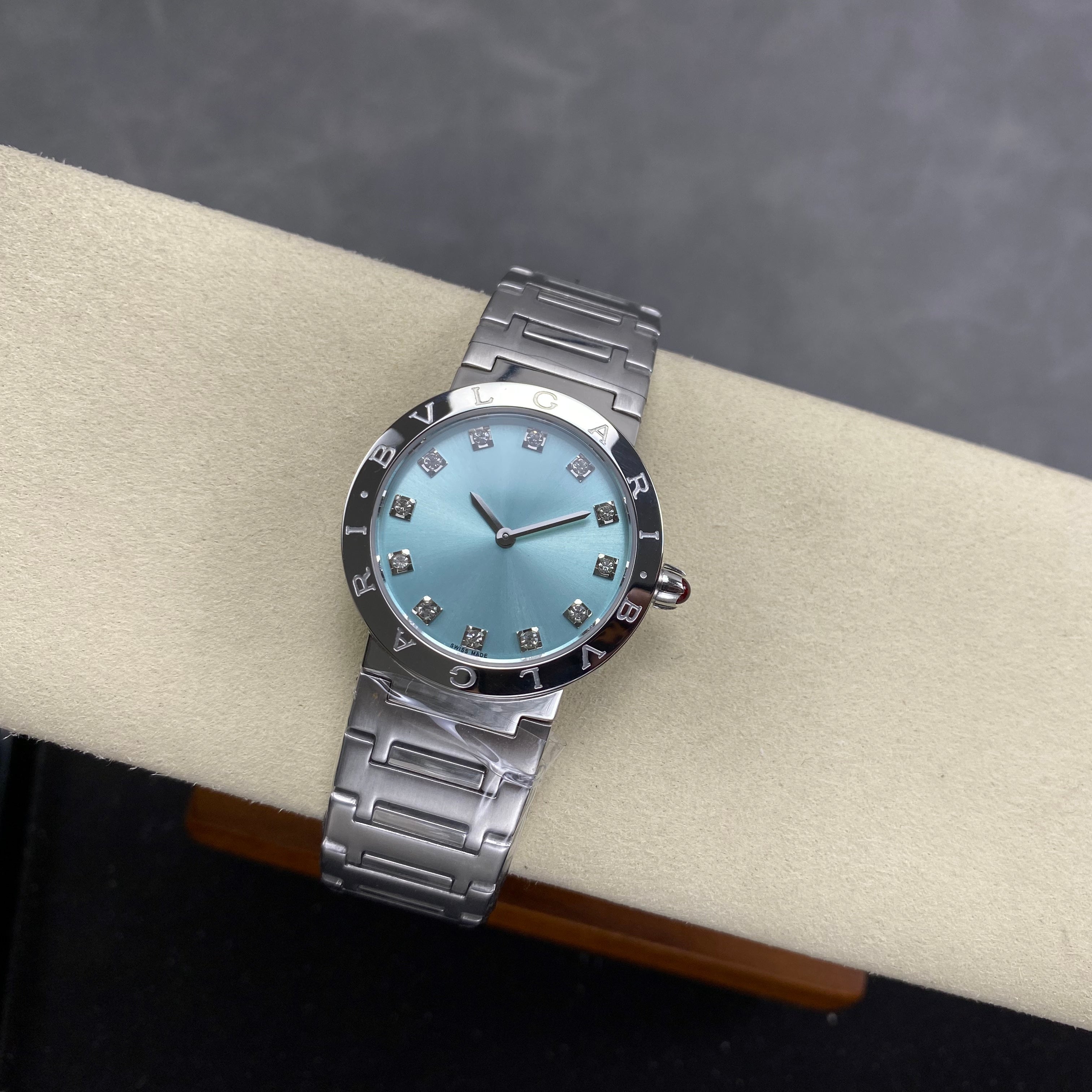 BVLGARI 33mm Blue Dial Diamond Numerals Steel