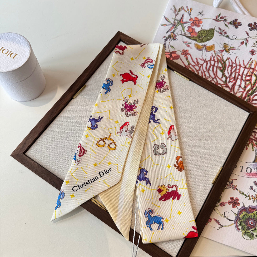 Dior 2026 Twilly Scarf 100cm Ivory Silk 198698