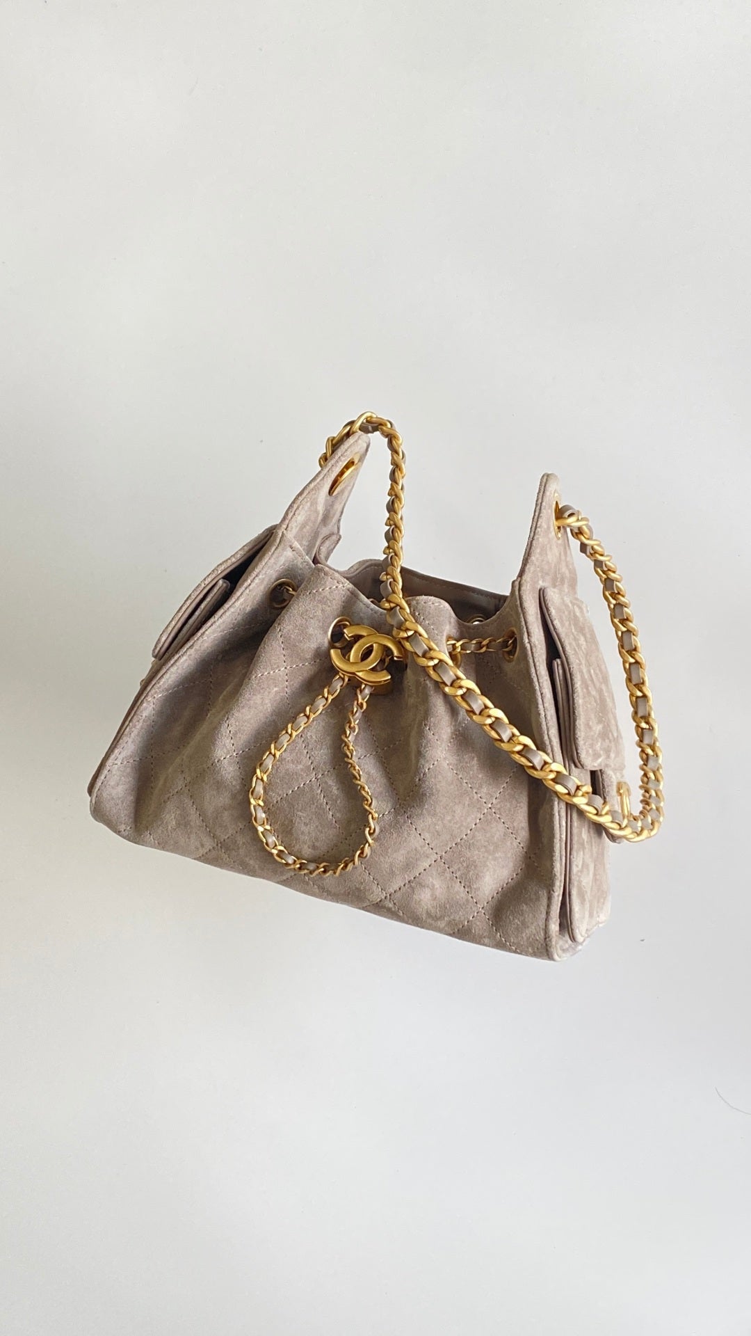 Chanel 2026 Hobo Bag 22cm Light Grey Suede