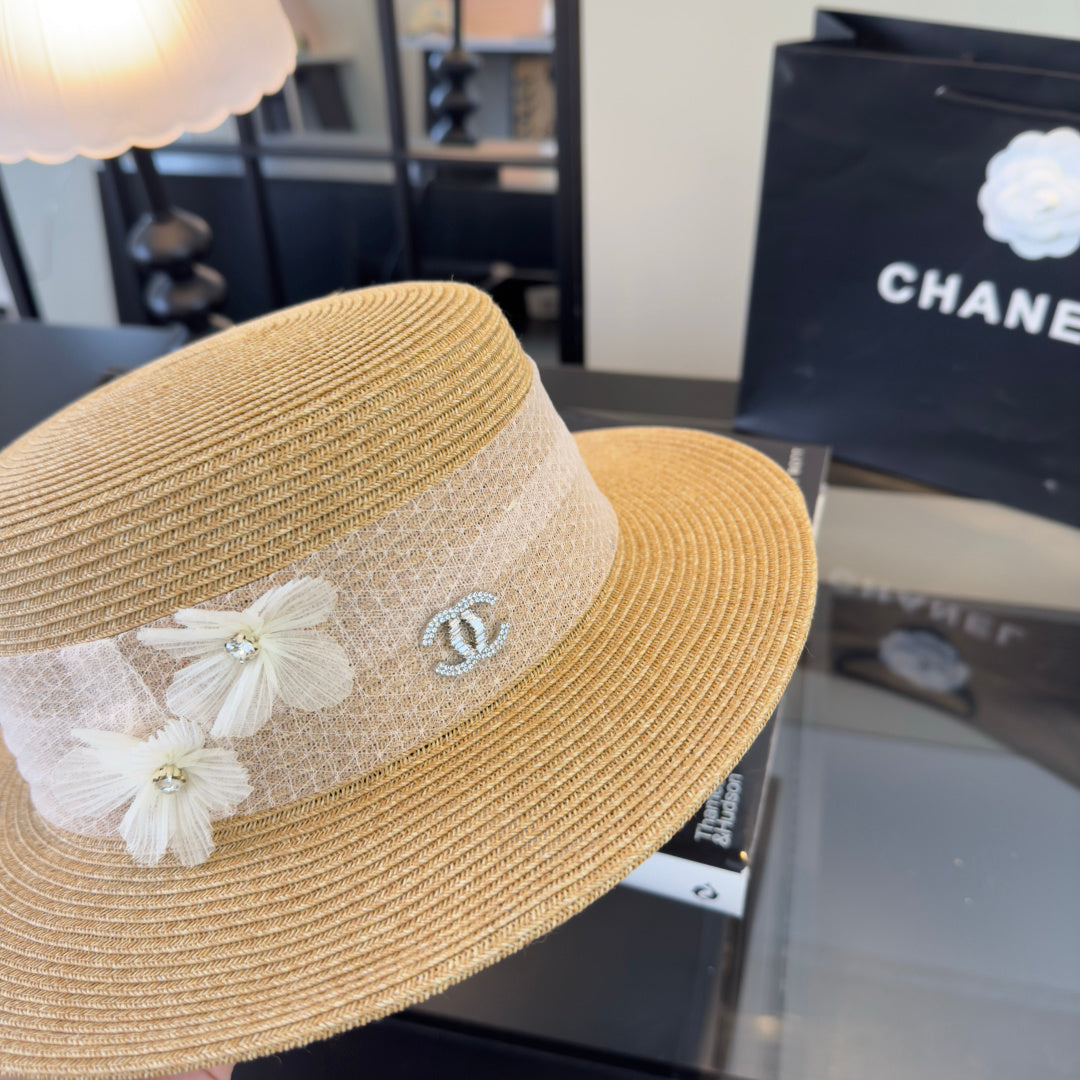 Chanel Lace Flower Straw Hat 323563