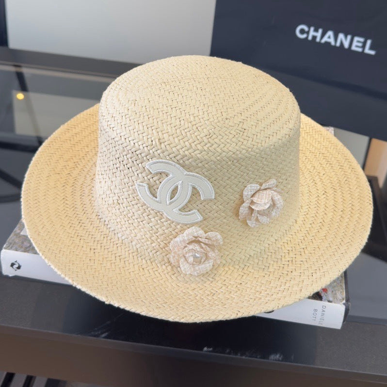 Chanel Straw Hat with Flower Logo 379510
