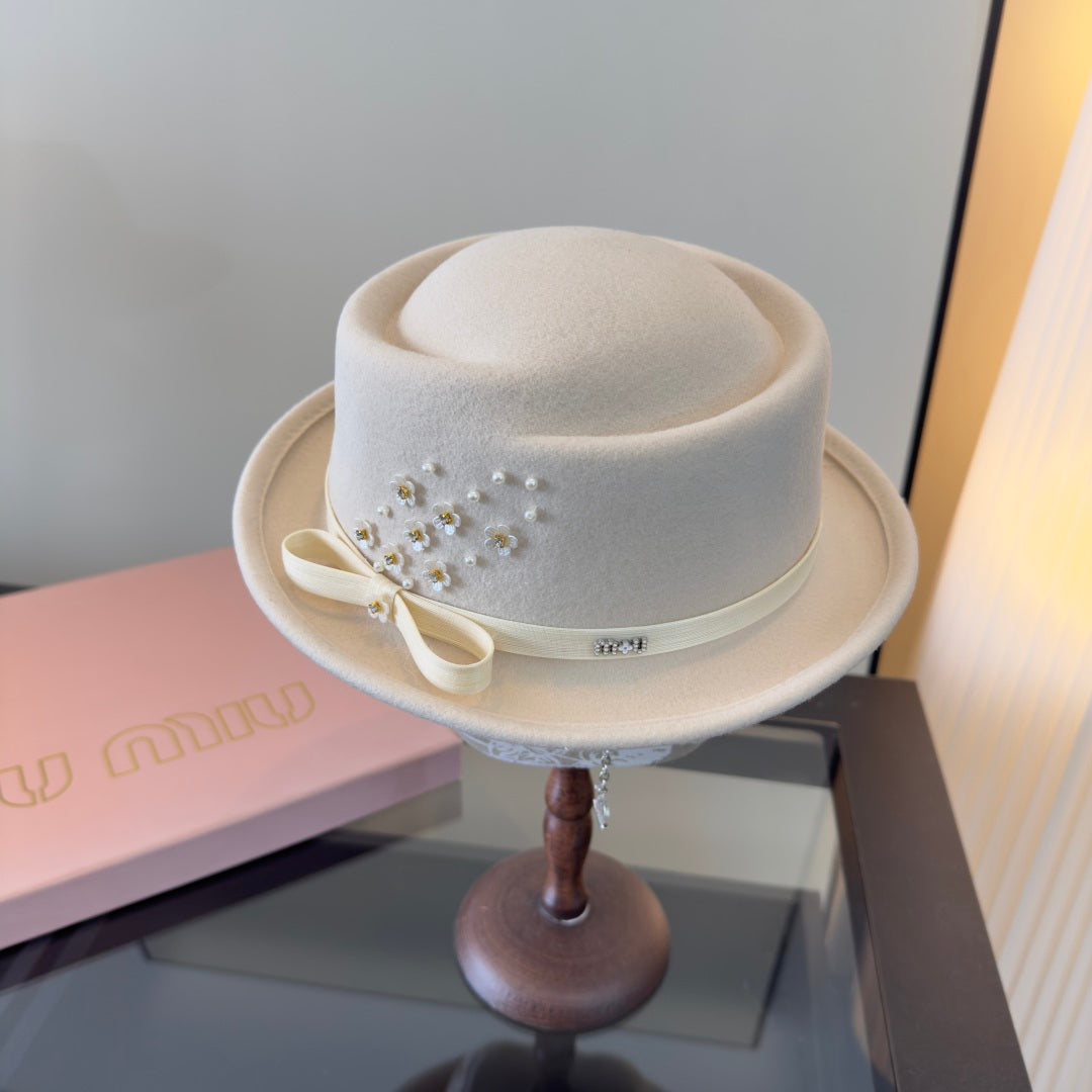 Miumiu Felt Hat With Ribbon And Flower 477646