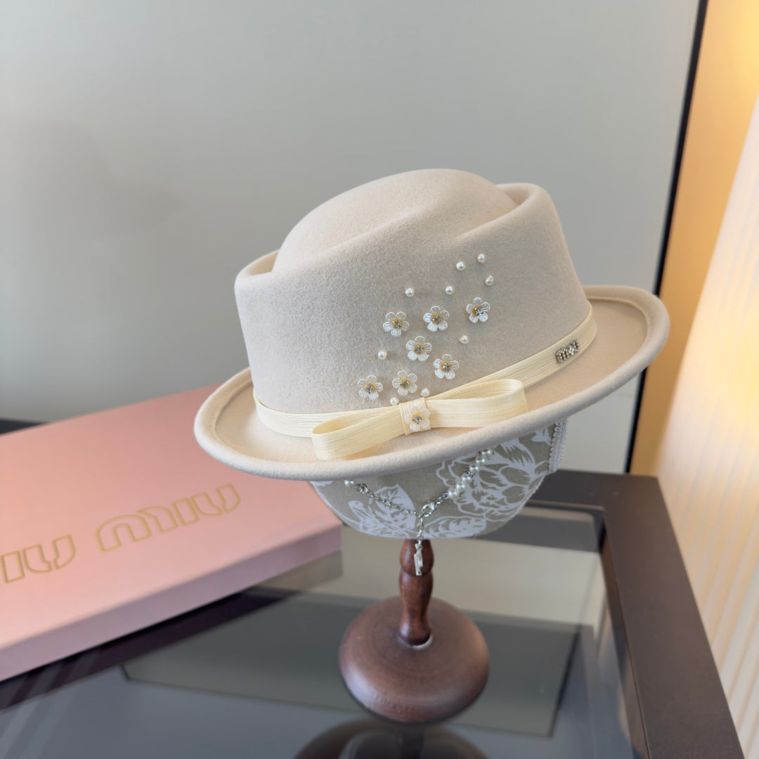 Miumiu Felt Hat With Ribbon And Flower 477646