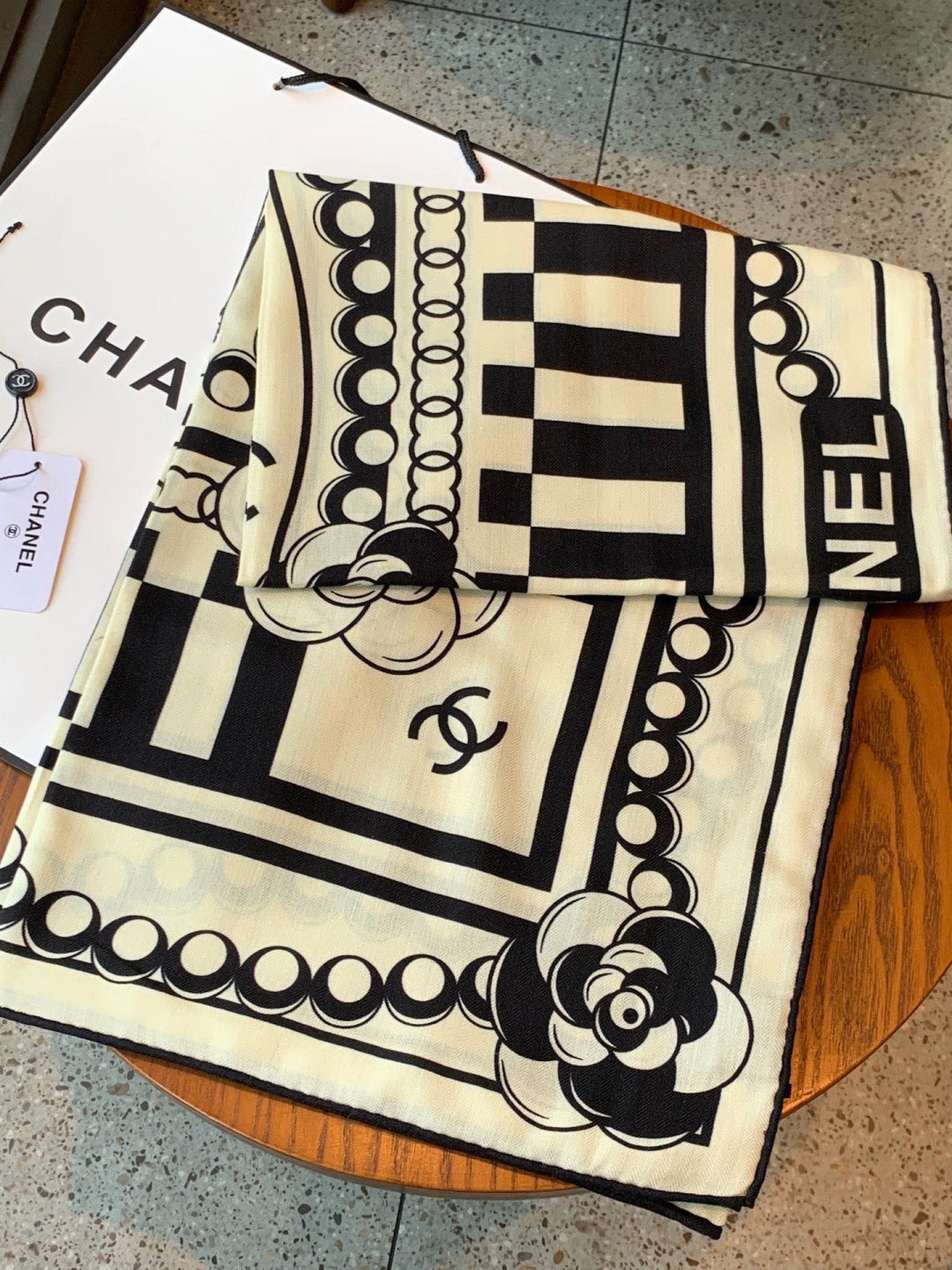 Chanel 2026 Camellia Flower Motif Scarf 135cm Silk And Cashmere 213760