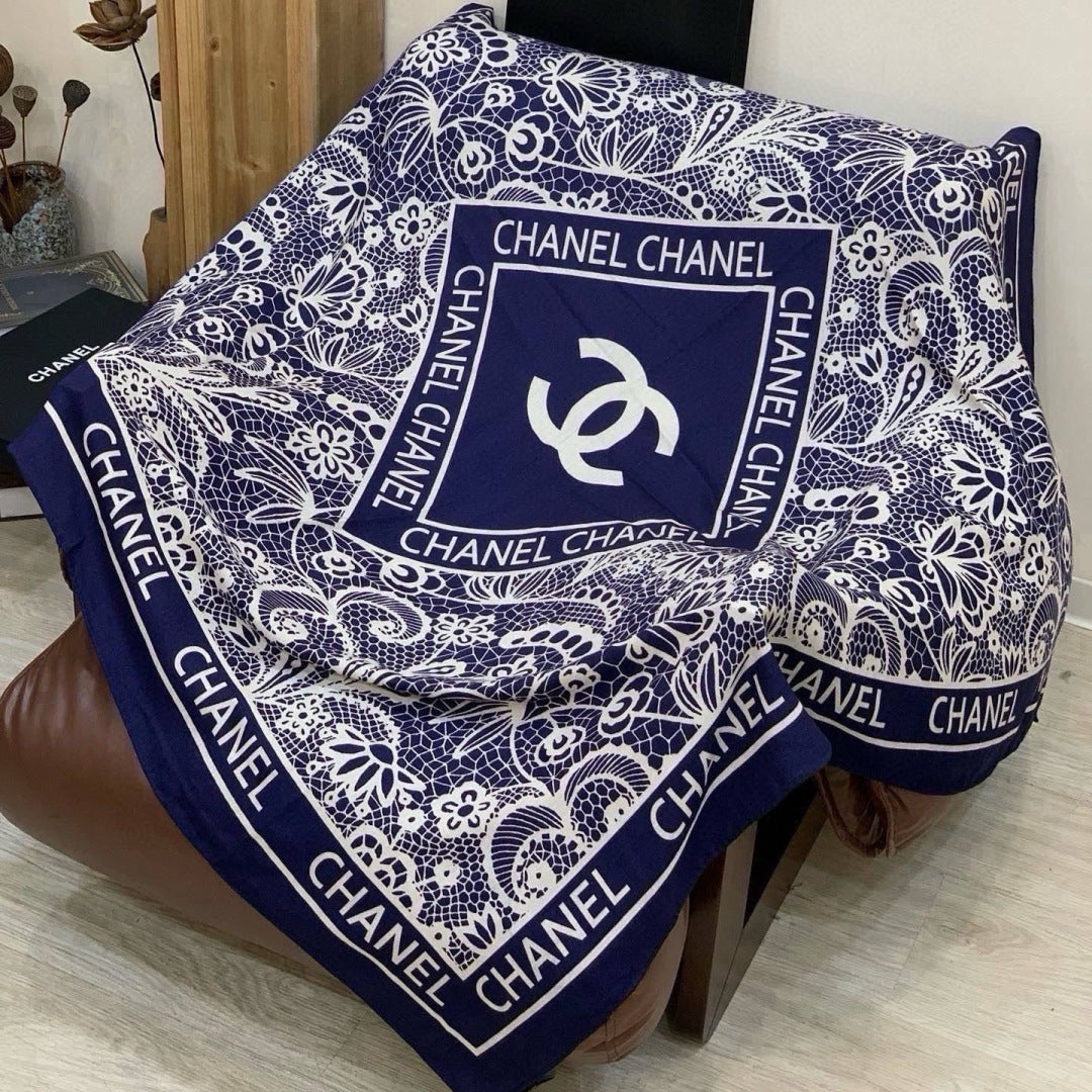 Chanel 2026 Lace Pattern Scarf 135cm Dark Blue Silk And Cashmere 213766