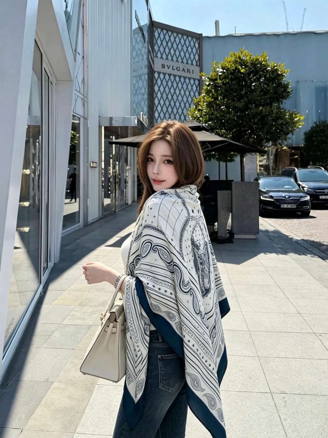 Hermès 2026 Bandana Scarf 140cm Blue Cashmere And Silk 218154