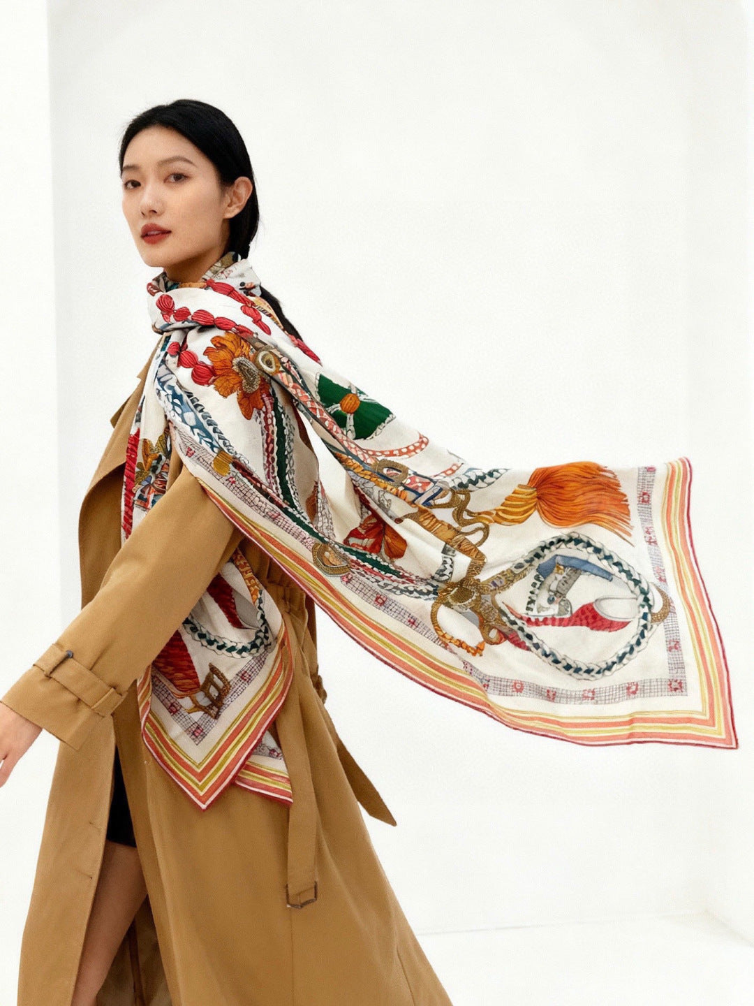 Hermès 2026 Tout en Tresse Scarf 140cm Colorful Silk And Cashmere 218144