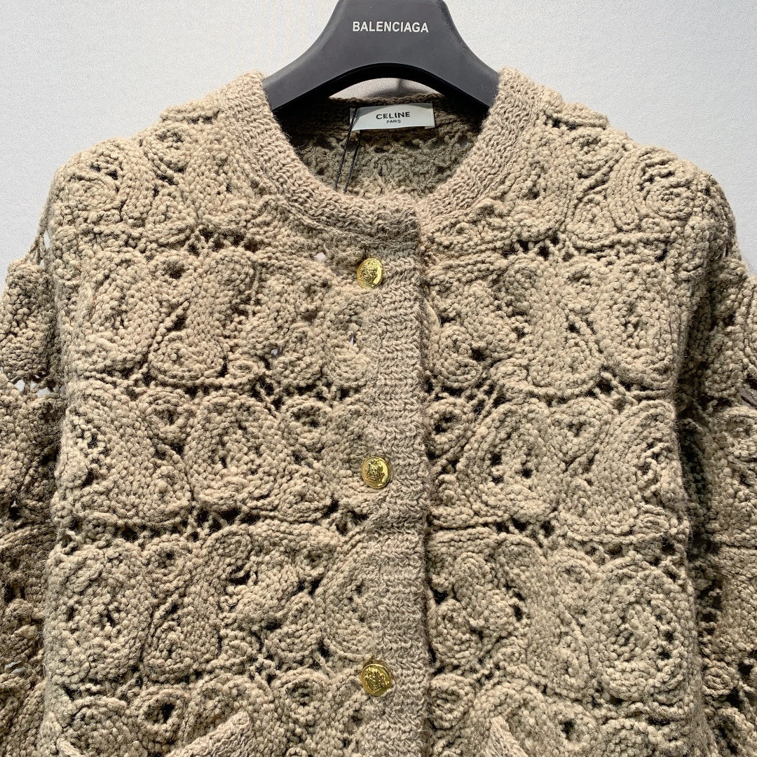 Celine 2026 Crochet Cardigan Brown Wool 406211