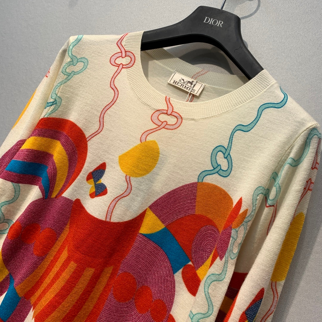 Hermes 2026 Horse Sweater Cream Mix Colors Wool 413872