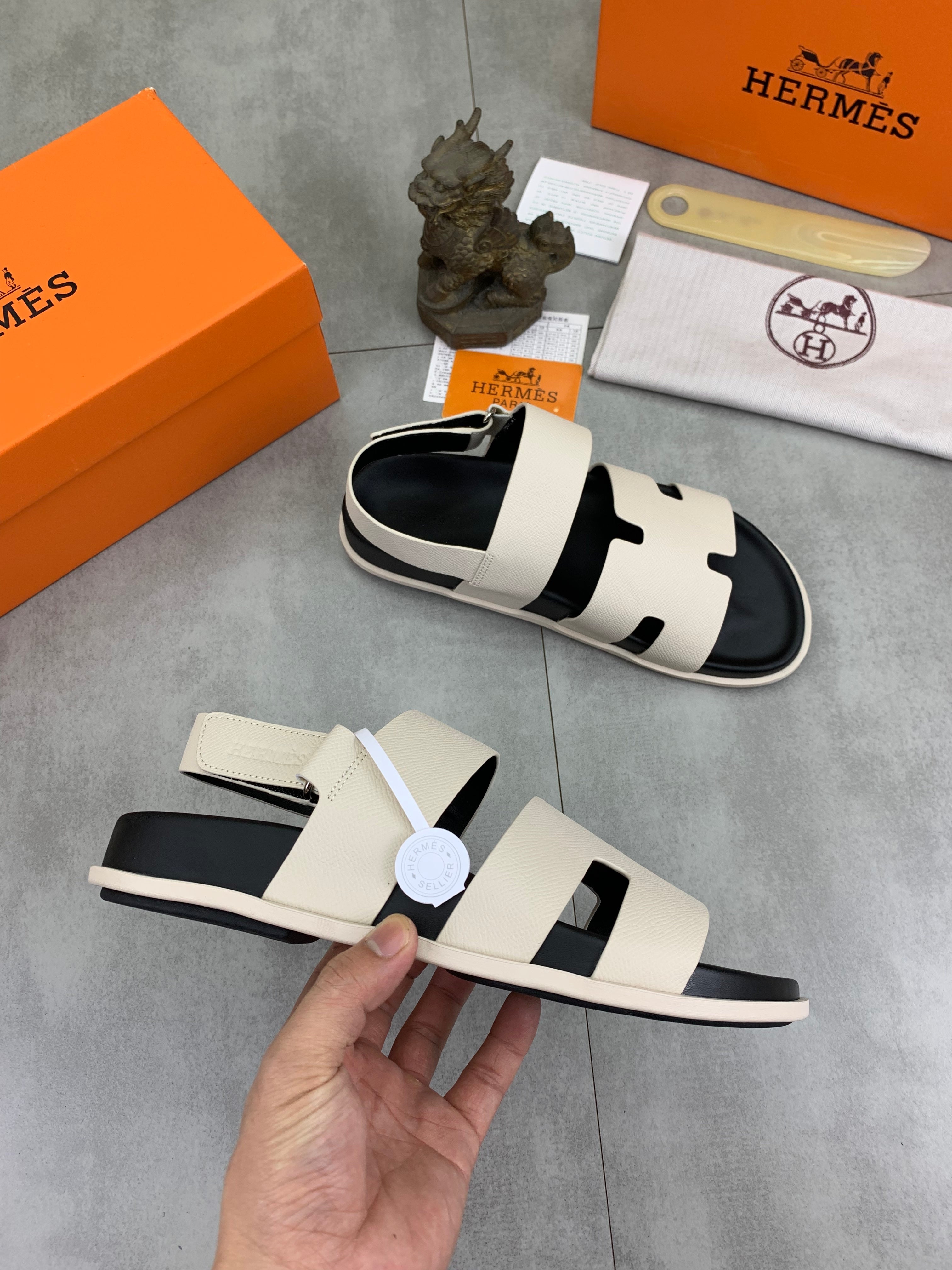 HM Men's Chypre Sandals White Calfskin 645506