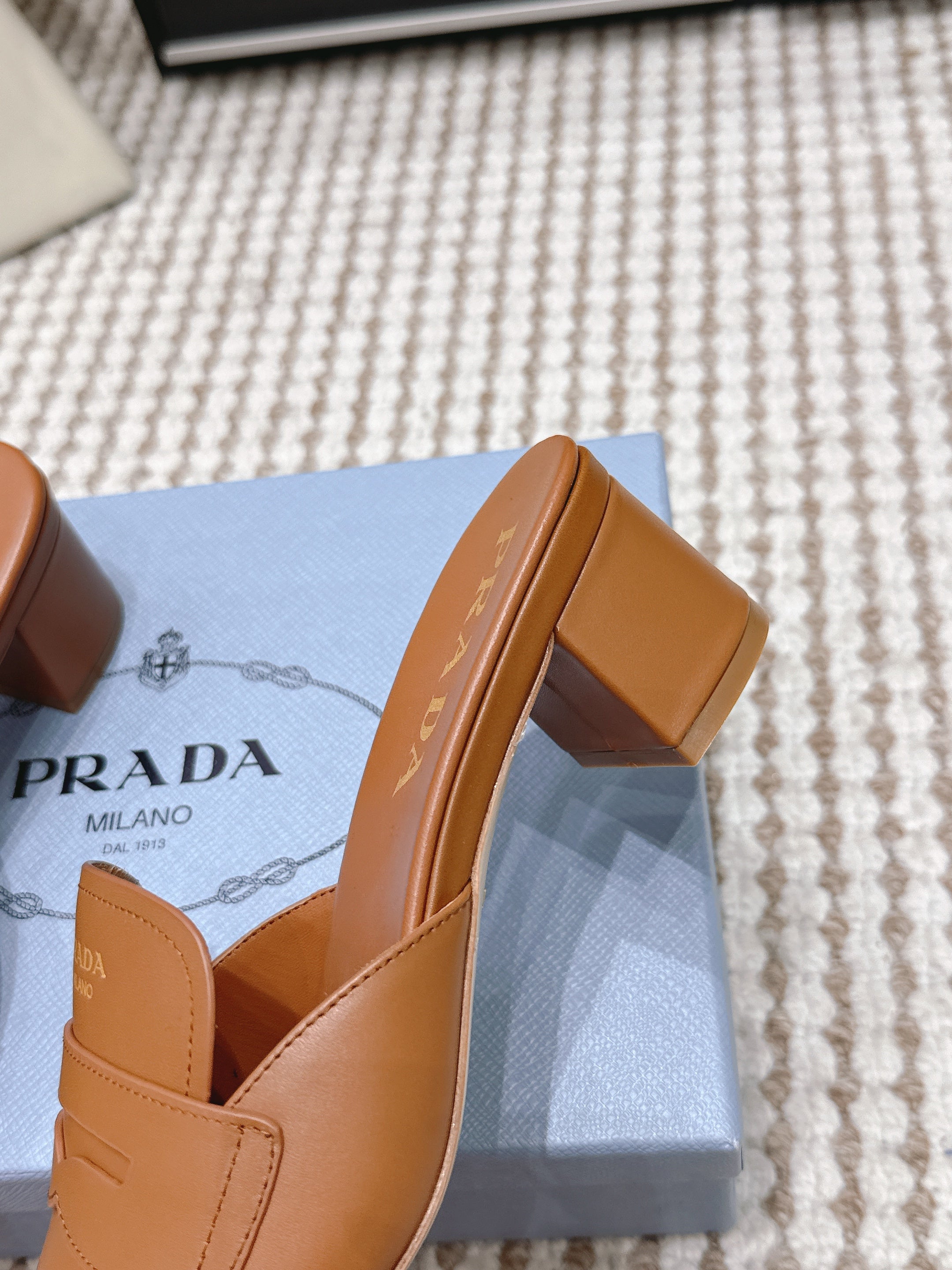 PRA 2026S High Heel Slippers 55 Tan Brown Leather  658337