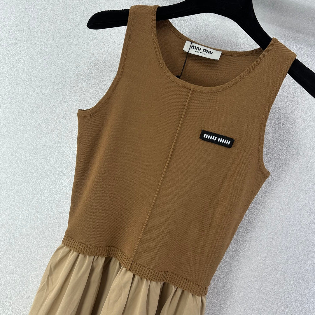 Miumiu 2026 Vest Patchwork Dress Brown Beige Wool Viscose 375132