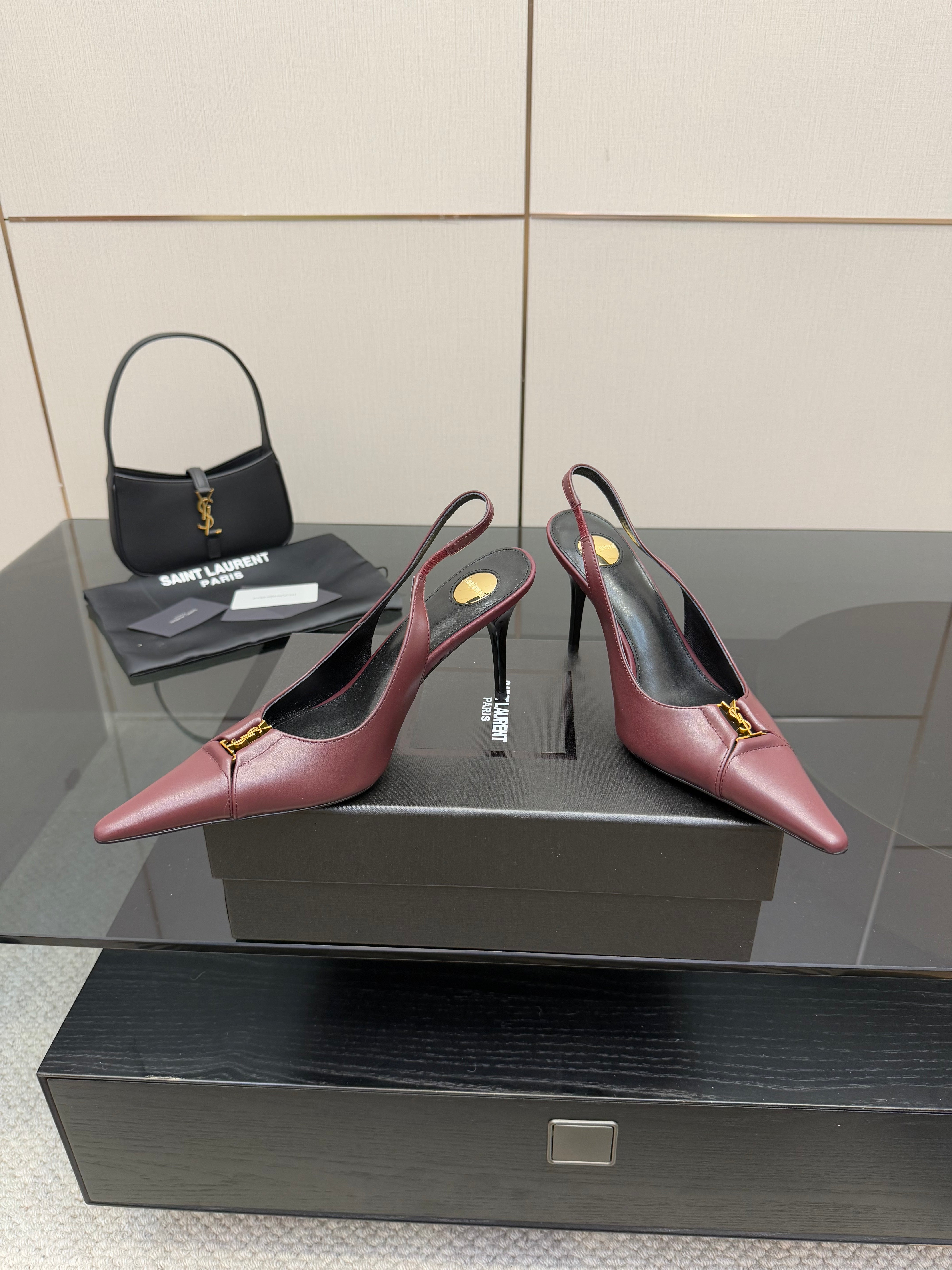 YSL 2025 Slingback Burgundy Cowhide 489913