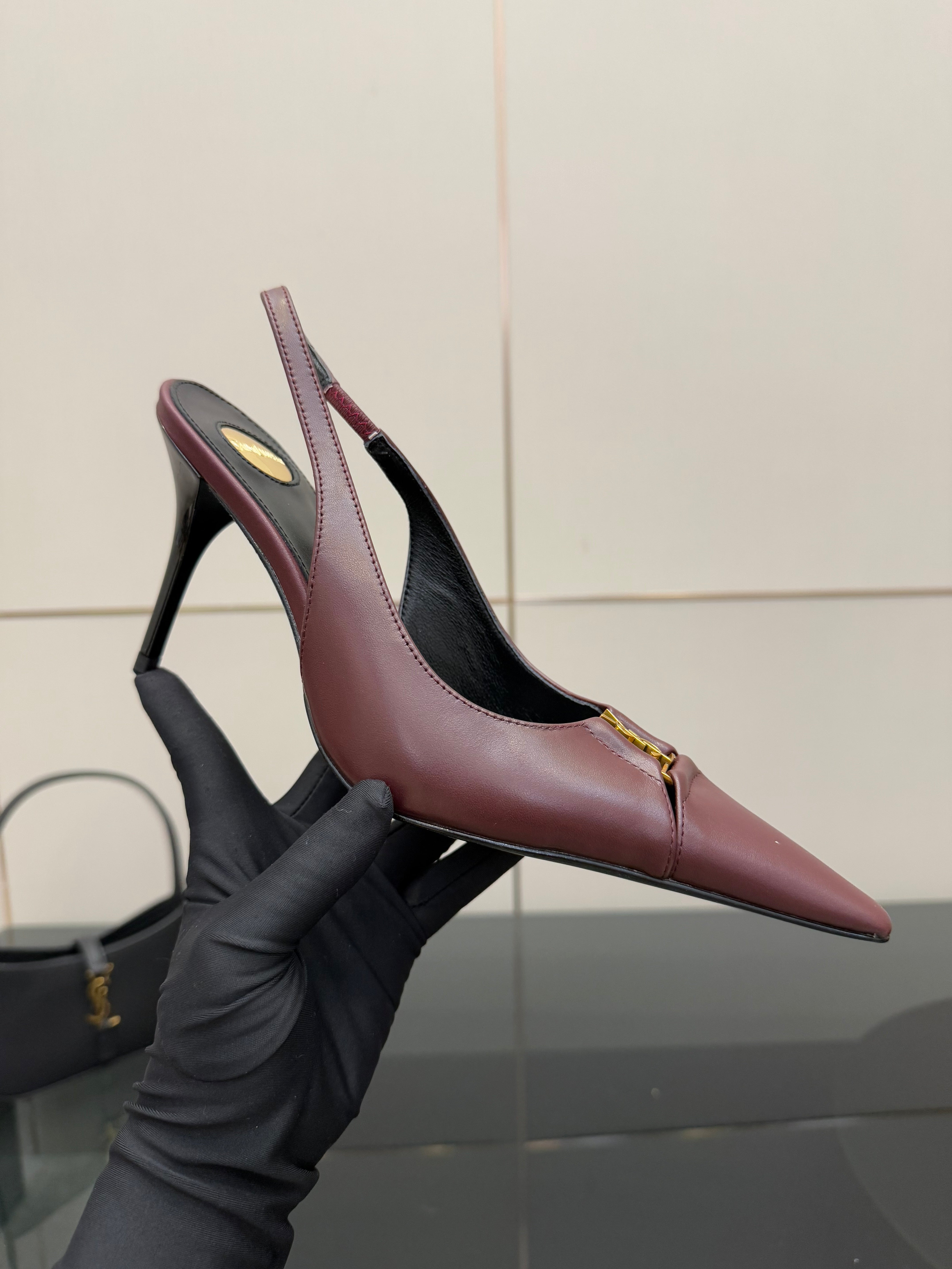 YSL 2025 Slingback Burgundy Cowhide 489913