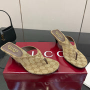 Gucci 2026 Vittoria Thong Sandals 55mm Sand Brown Canvas Leather 726151
