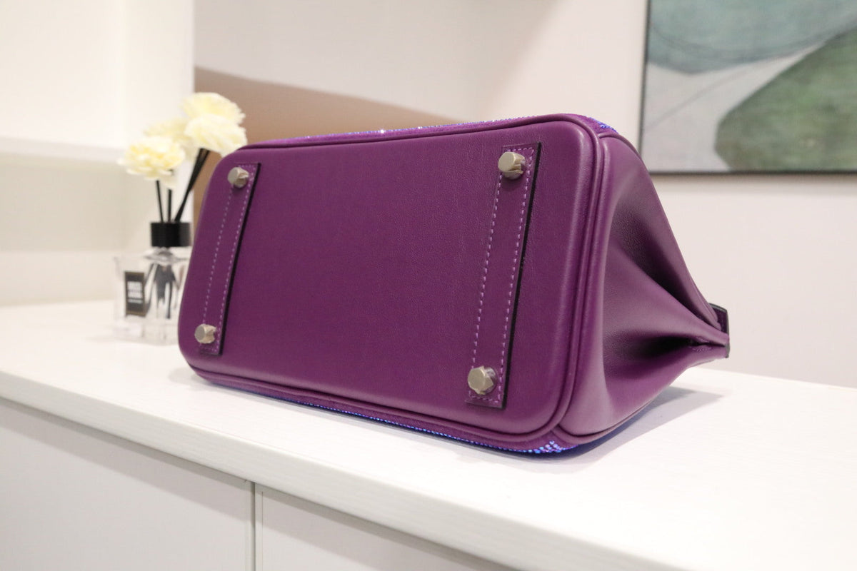 High-end Hermes 2026 Rhinestone-encrusted Birkin 30cm Purple Cowhide
