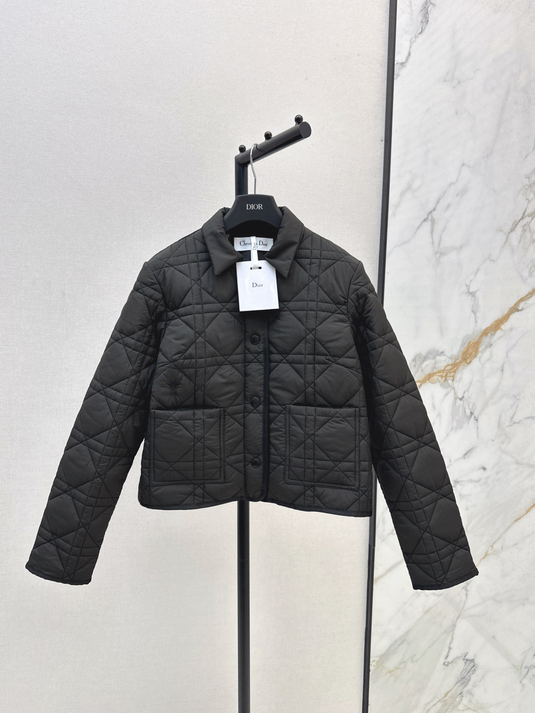 CD 25 Plaid Quilted Lapel Set Black Cotton