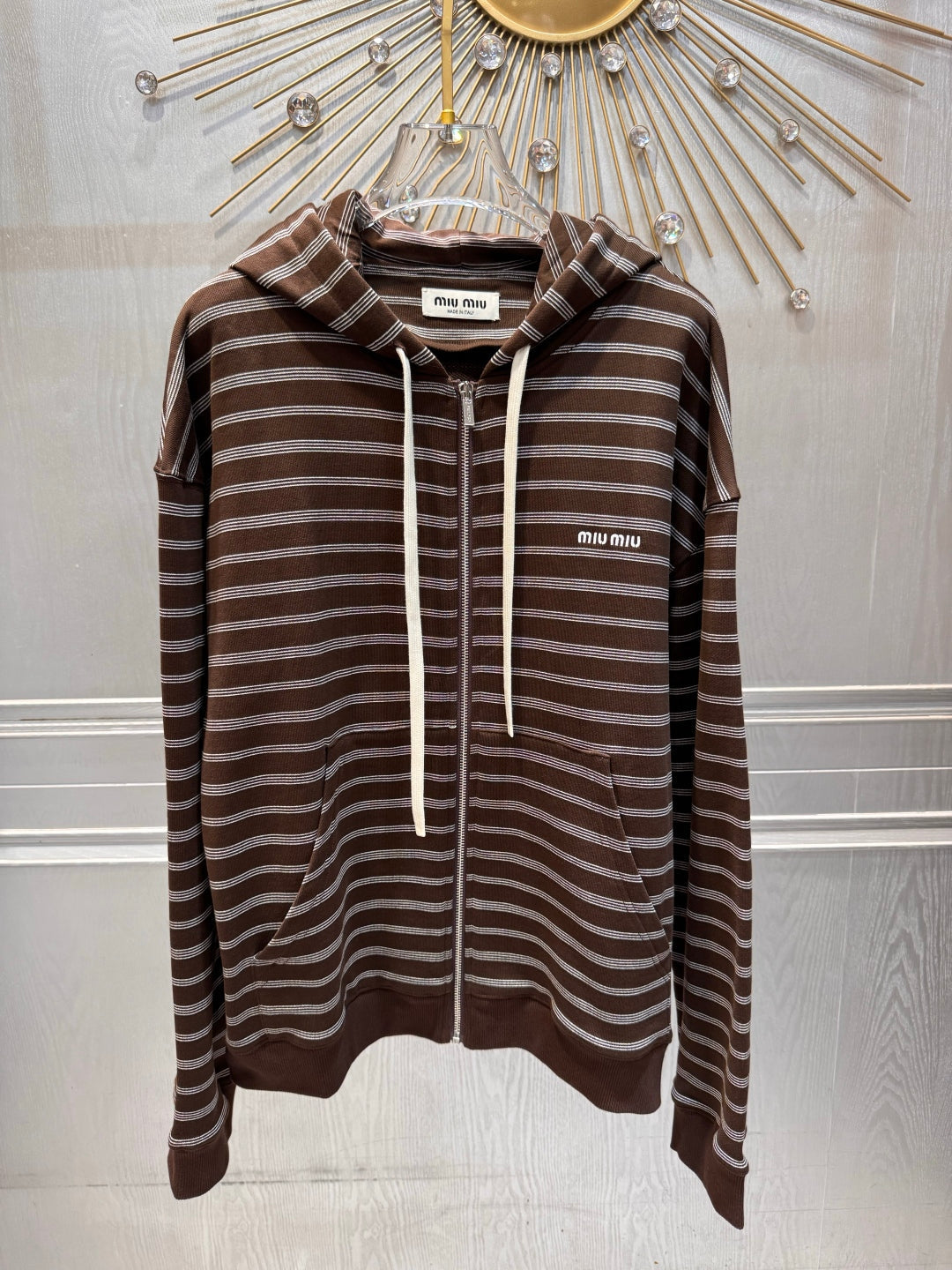 Miu Miu 25 Striped Hooded Sweatshirt Brown White Cotton 70590660