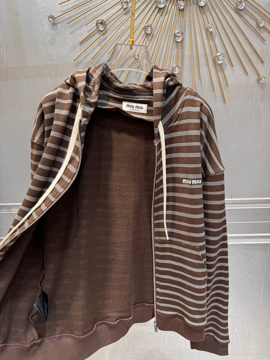 Miu Miu 25 Striped Hooded Sweatshirt Brown White Cotton 70590660