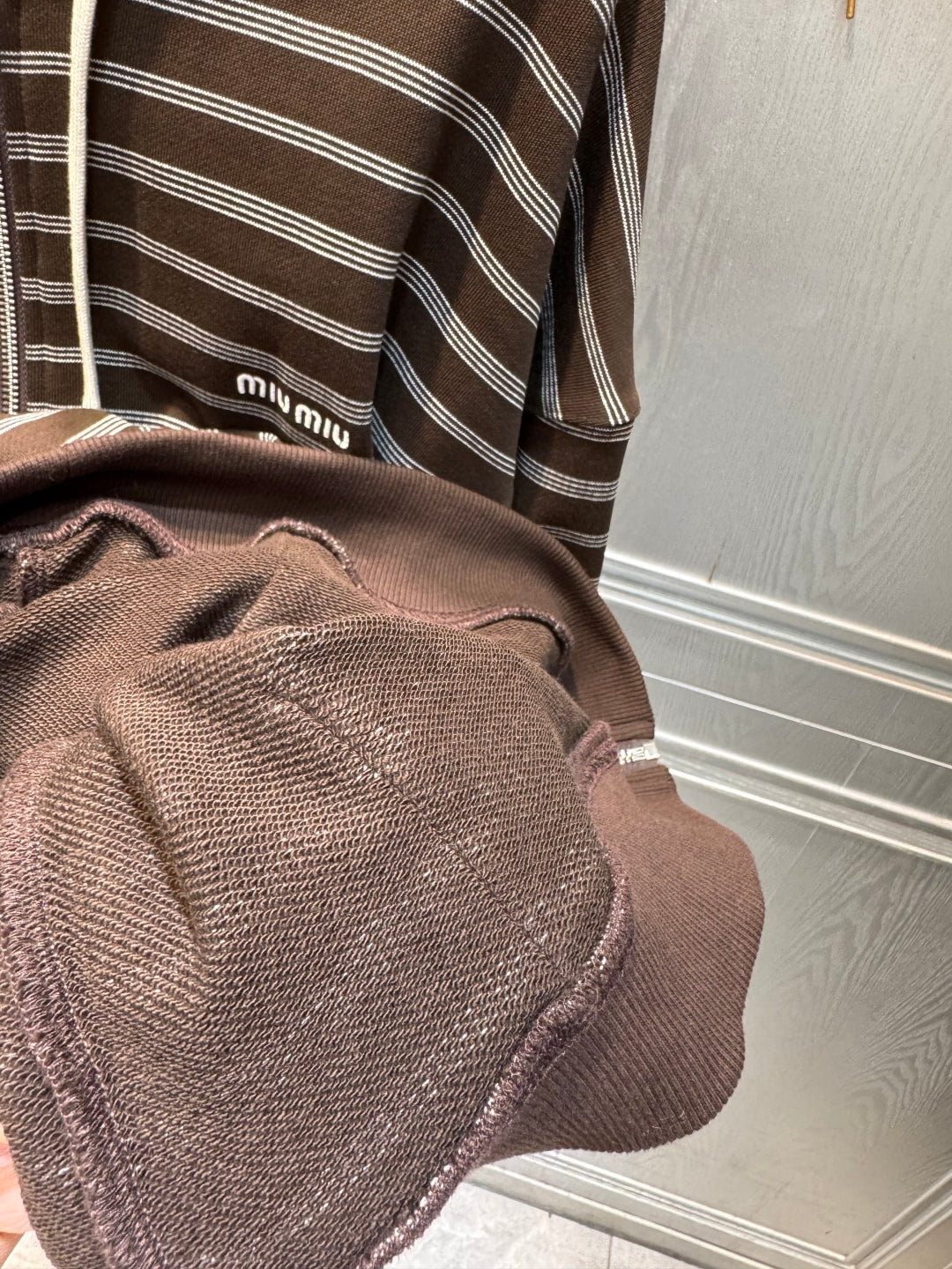 Miu Miu 25 Striped Hooded Sweatshirt Brown White Cotton 70590660
