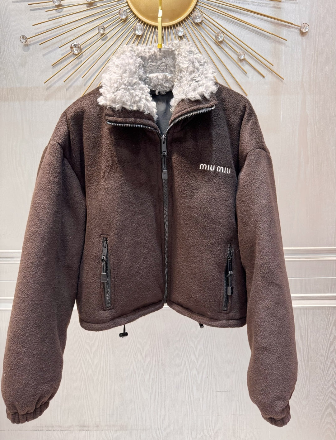 Miu Miu 25 Polar Fleece Down Jacket Chocolate Brown Polyester Wool 90880890