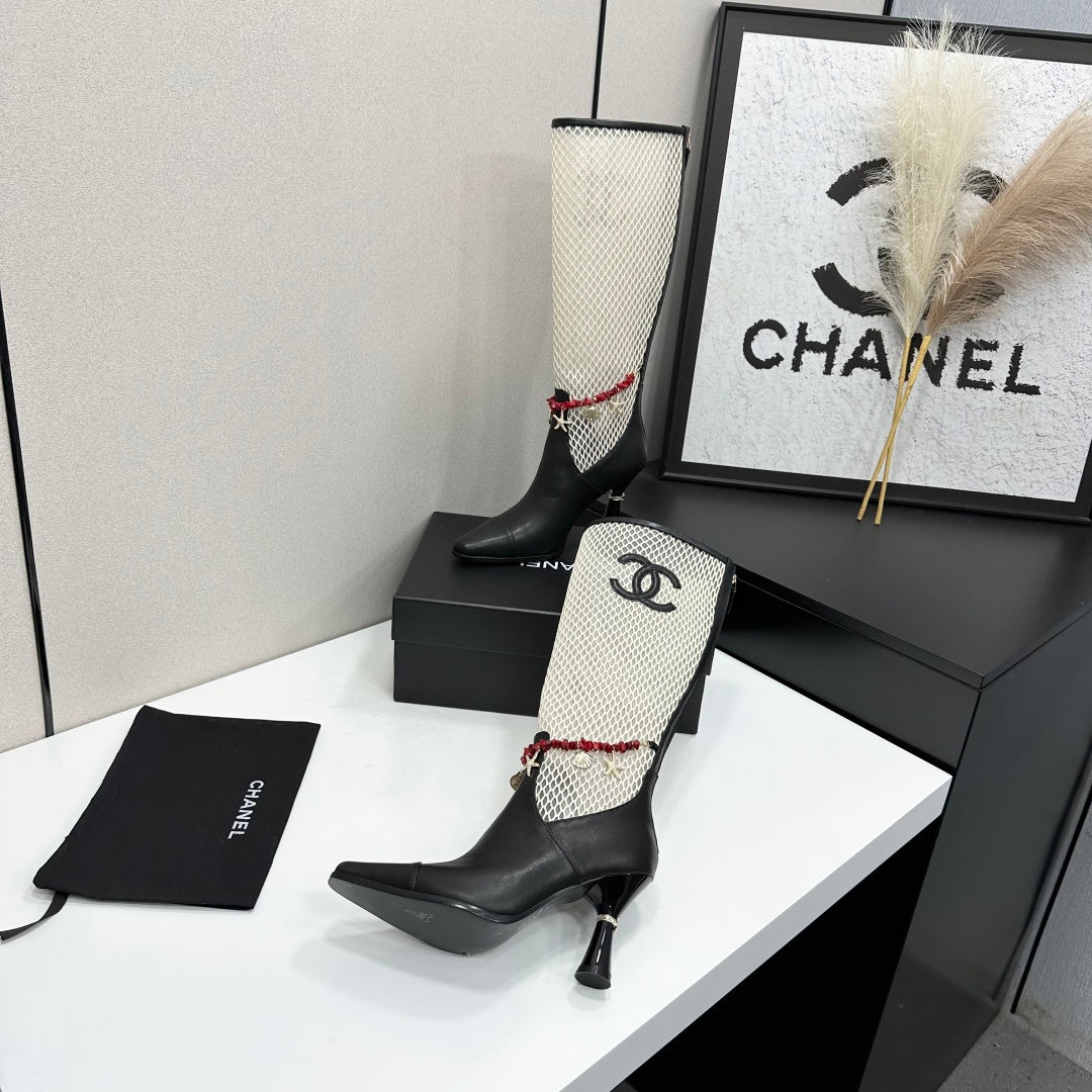 Chanel 2026 Heeled Boots 80mm Mesh Cowhide 944680