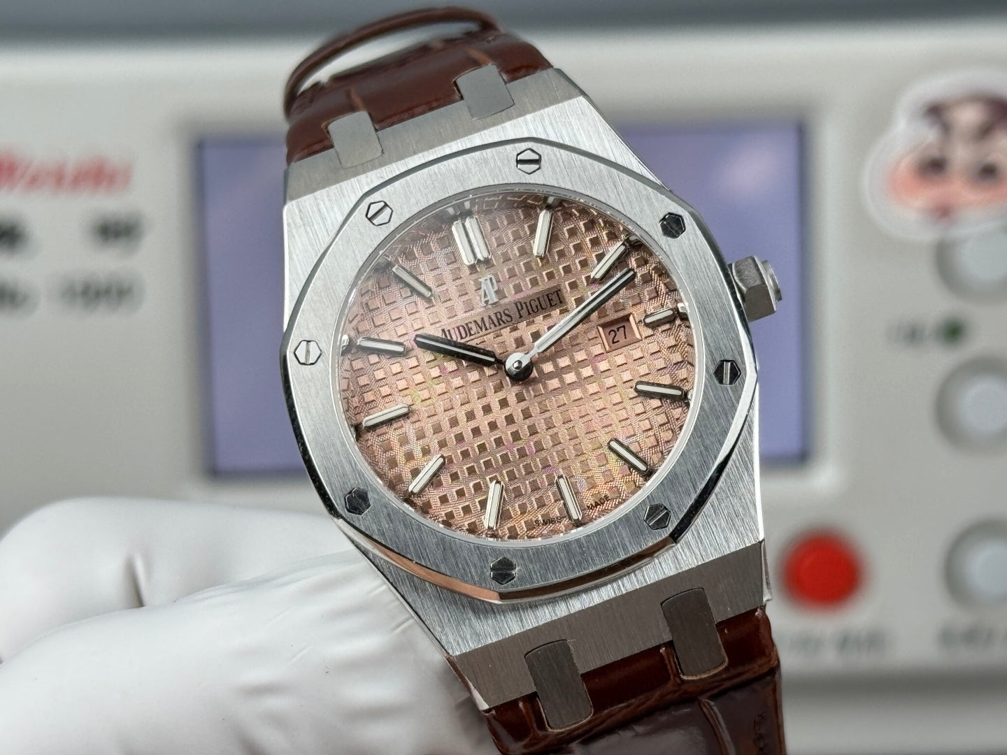 Audemars Piguet Royal 33mm Pink Gold Dial Brown Crocodile Leather