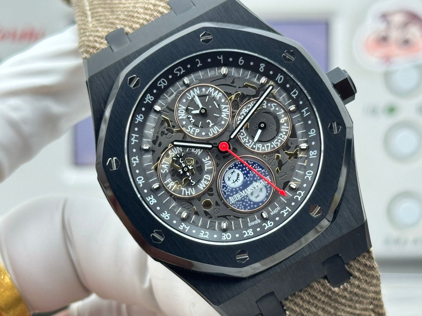 Audemars Piguet Royal Oak Perpetual Calendar 41mm Black Ceramic Brown Textile Strap
