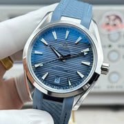 Omega Seamaster 41mm Blue Dial Sliver Case Blue Rubber Strap