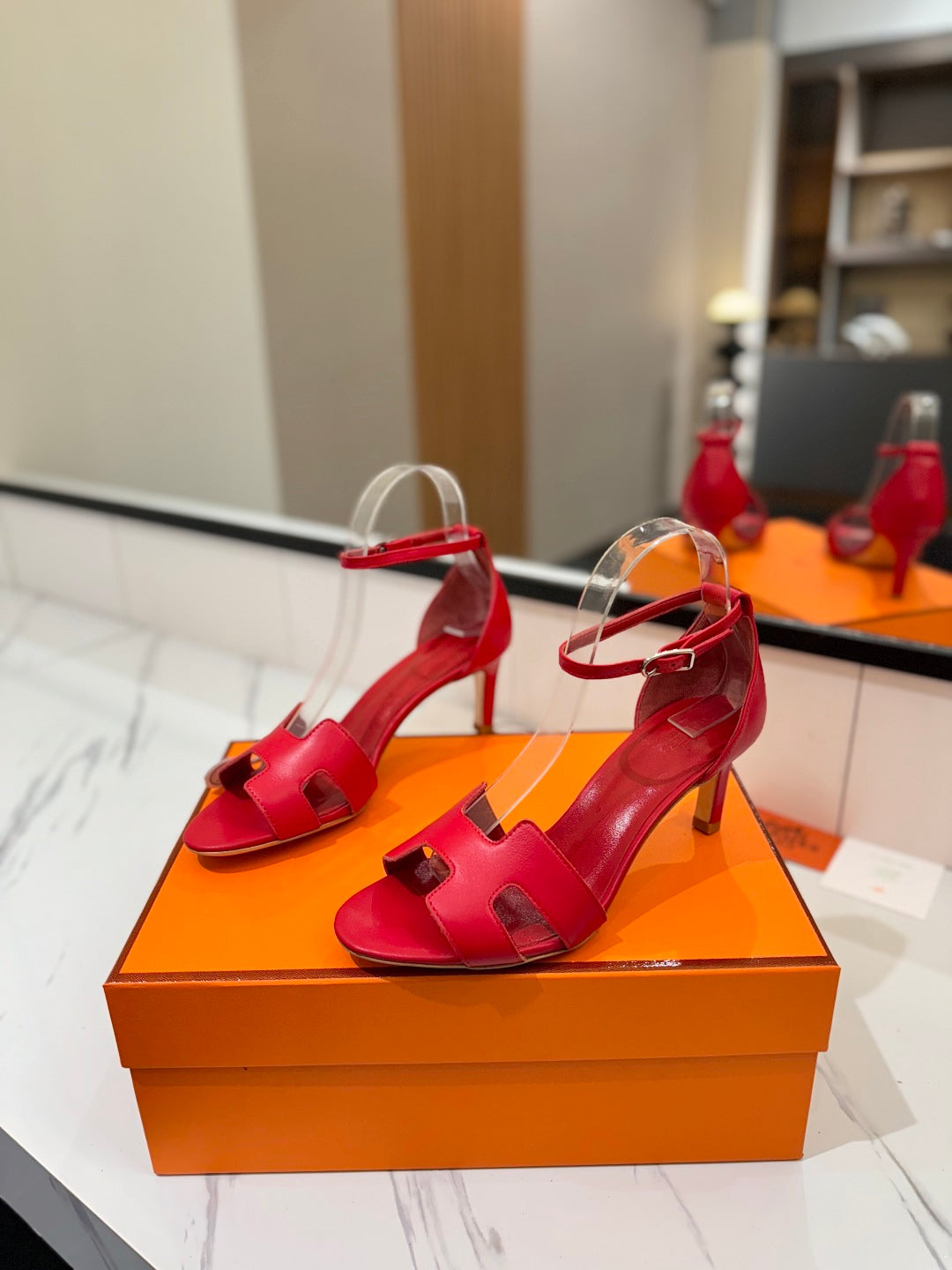 HM Joy 65mm Heeled Sandals Red Flat Cowhide 294928