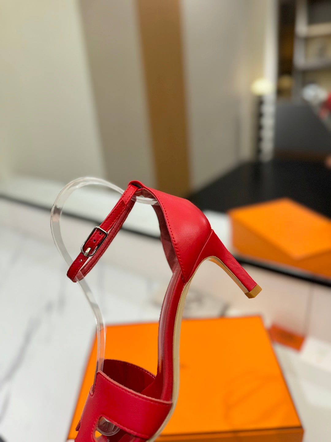 HM Joy 65mm Heeled Sandals Red Flat Cowhide 294928