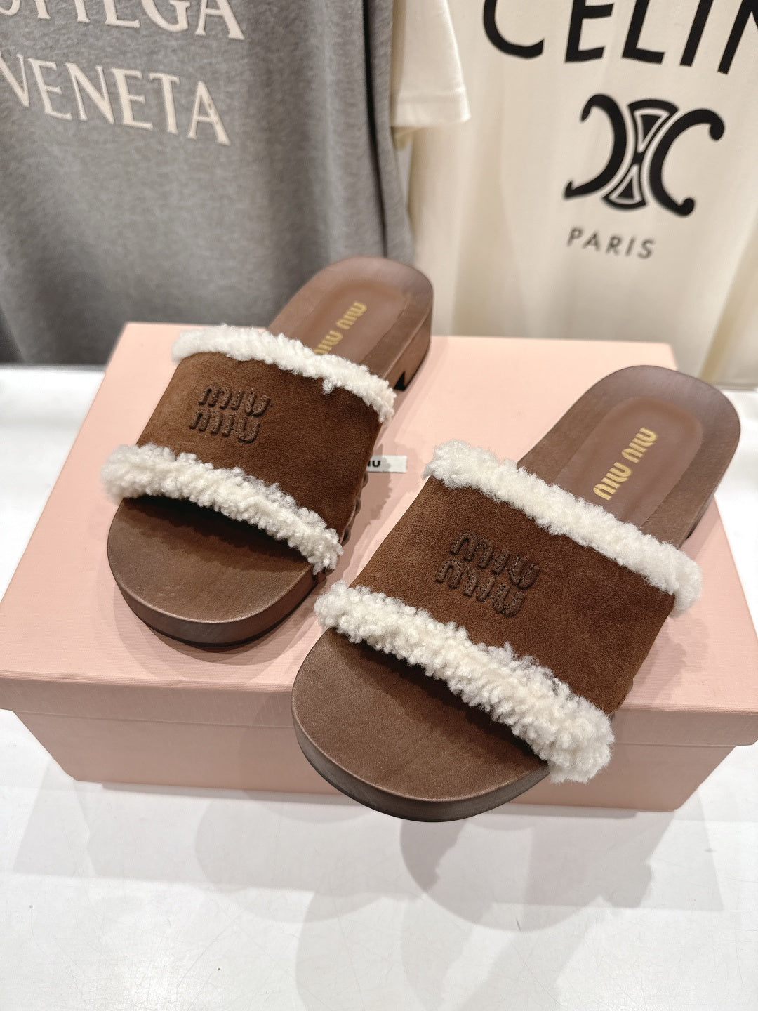 Miu Miu 2026 Faux Fur Trim Sandals Suede 151086