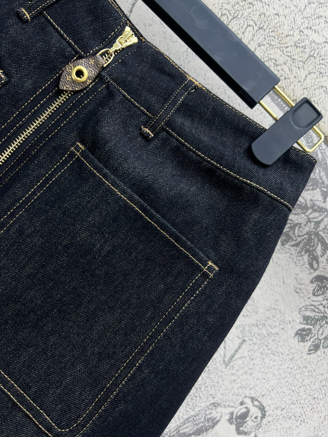 LV 25 Denim Skirt Black Cotton