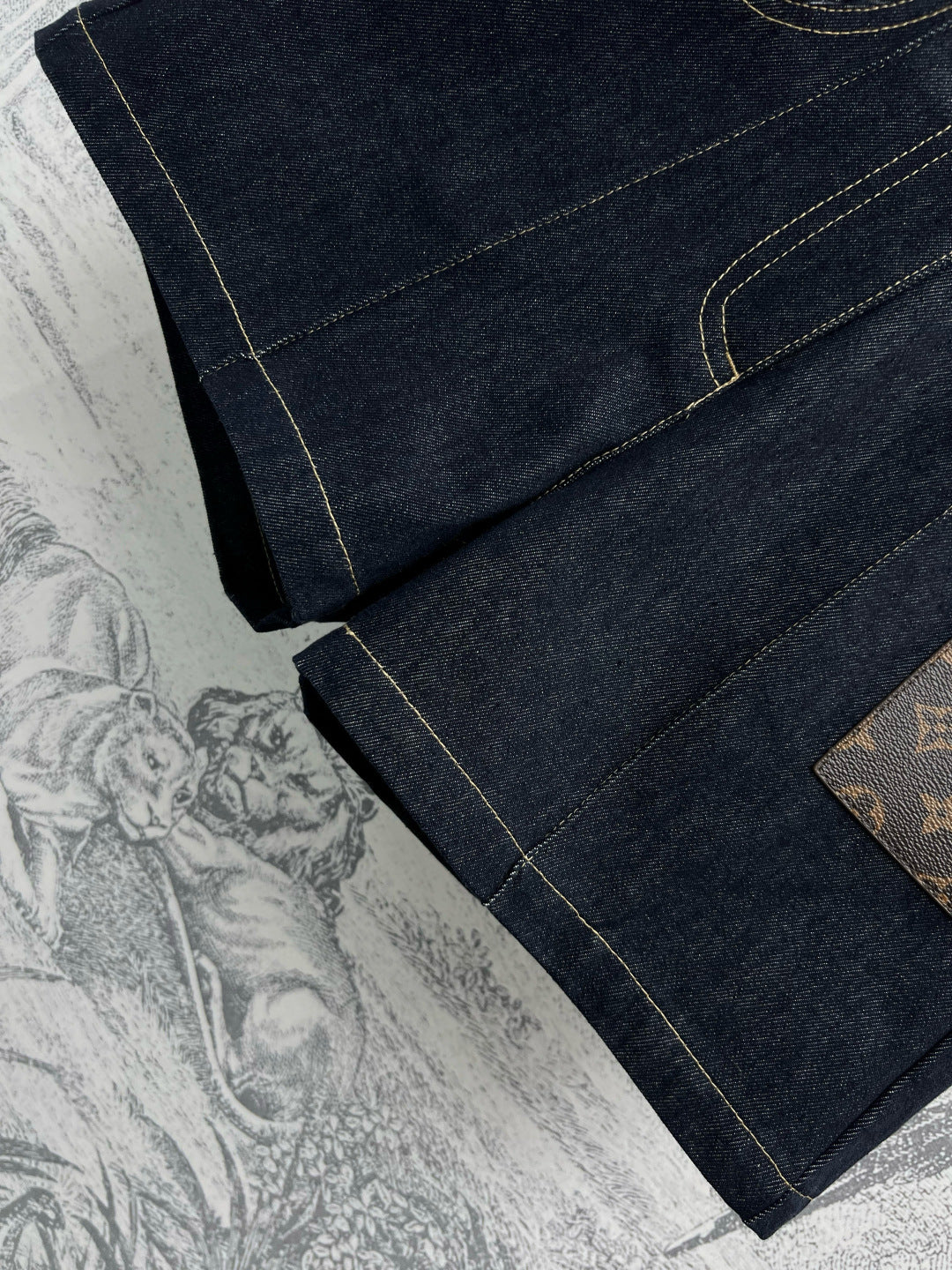 LV 25 Denim Shorts  Black Cotton