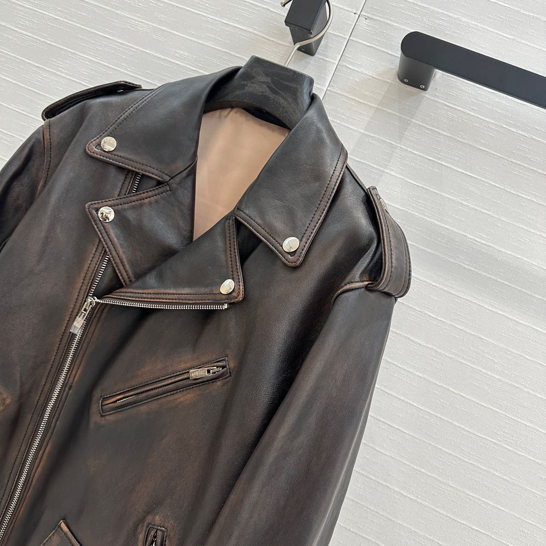 Miu Miu 25 Jacket Black Brown Sheepskin