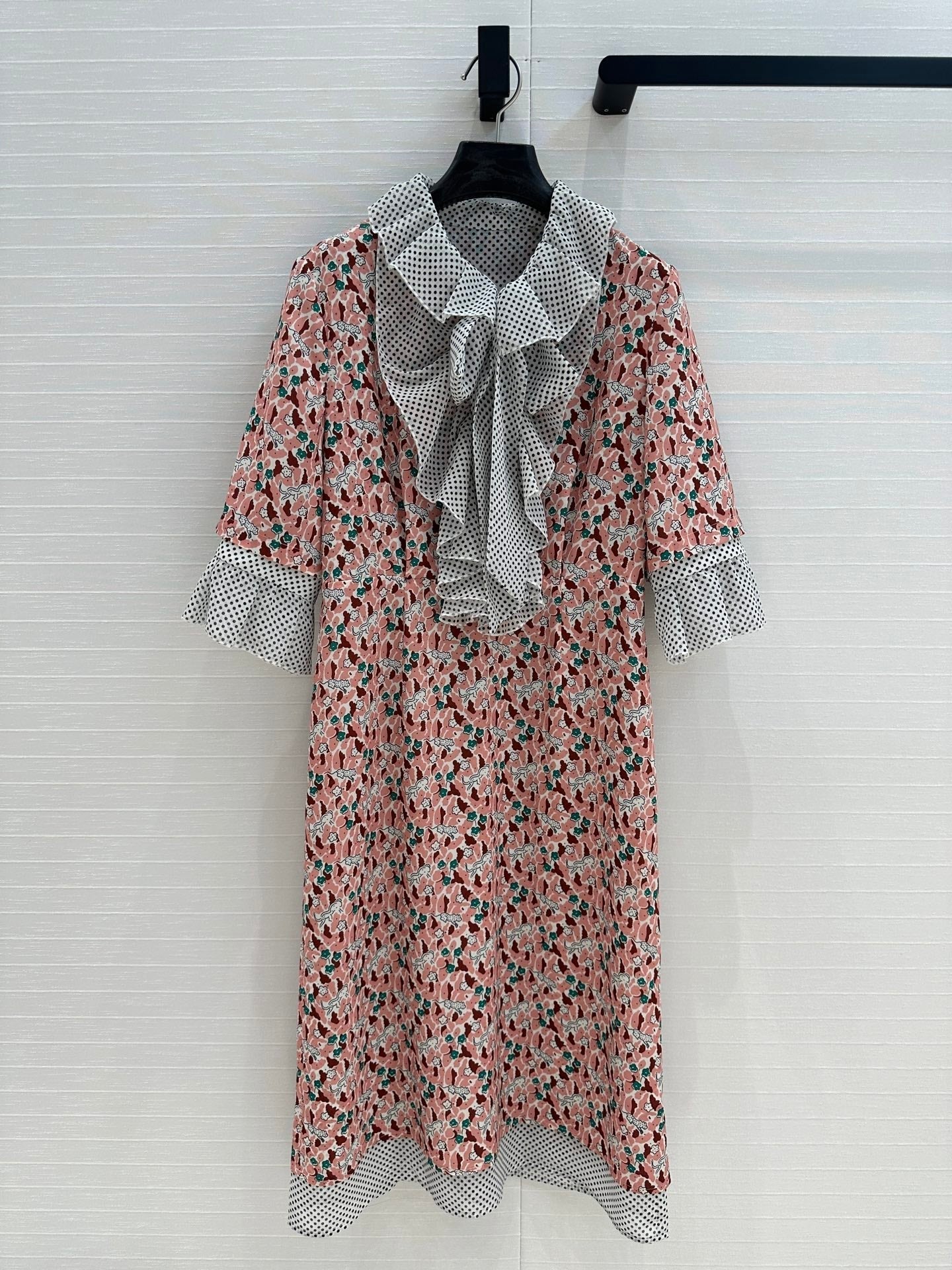 Prada Lace Half-sleeved Dress Pink mix colors Polyester