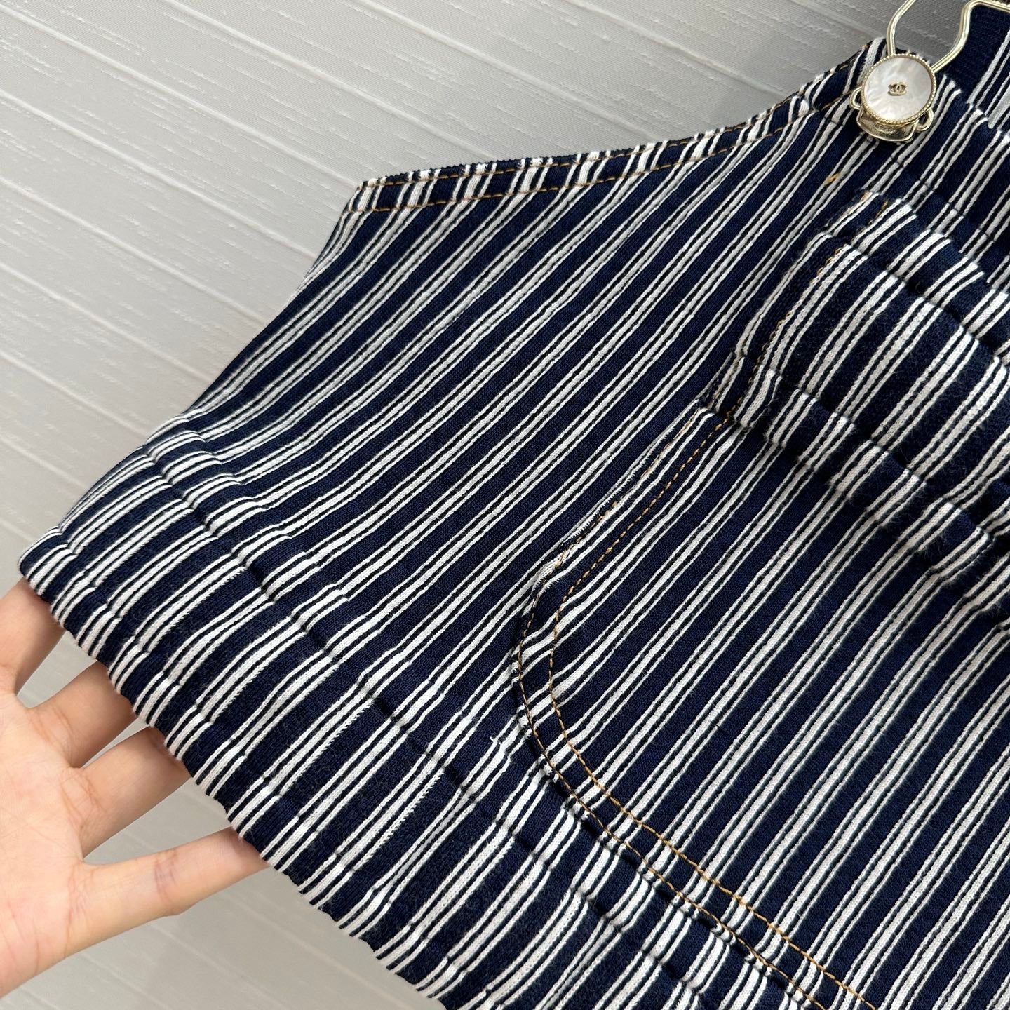 CC 25 Short Suspender Vest Dark Blue mix White Cotton