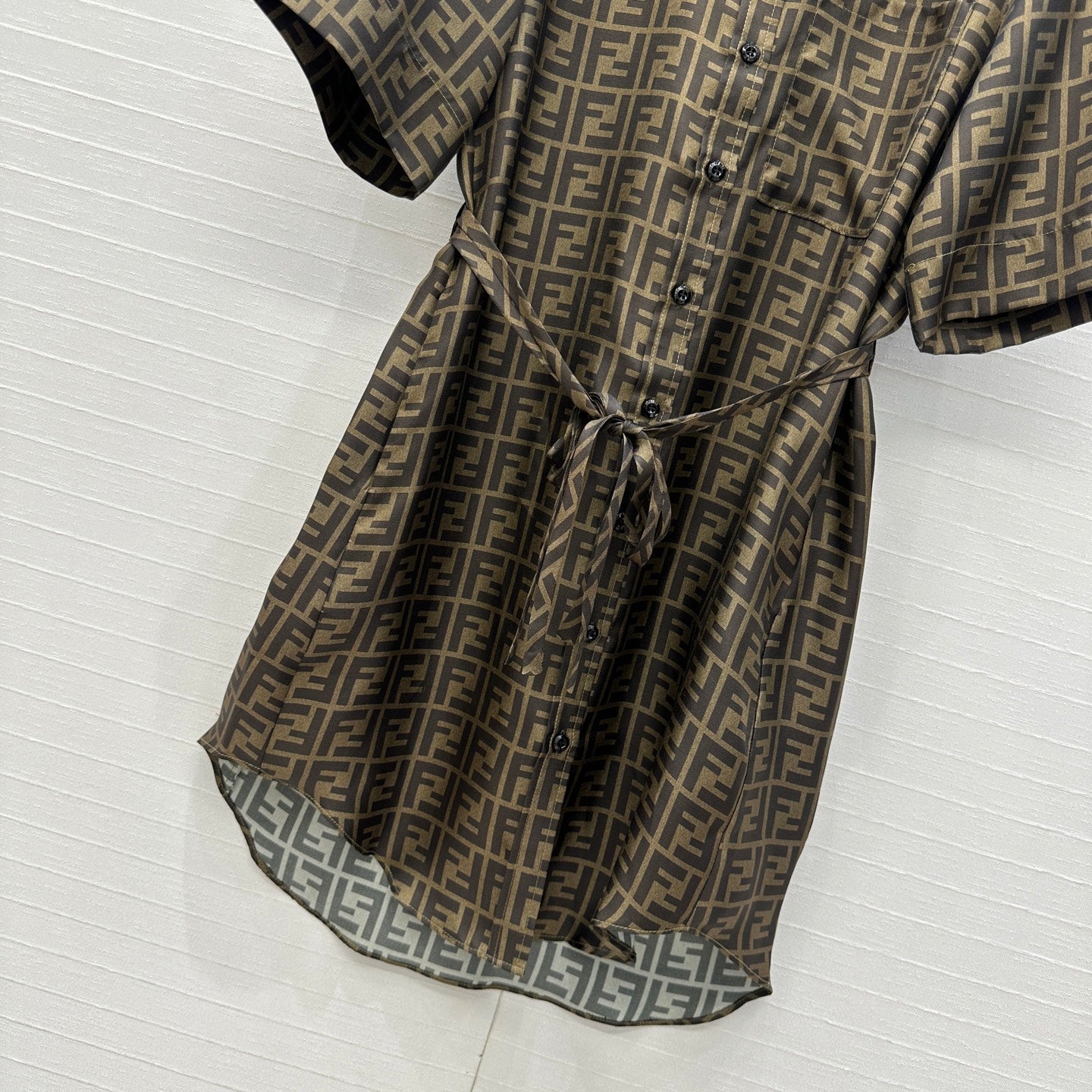 Fendi 25 Shirt Dress Khaki Silk