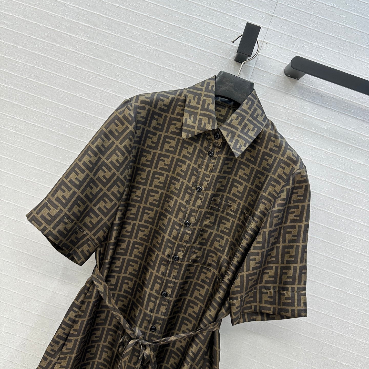 Fendi 25 Shirt Dress Khaki Silk