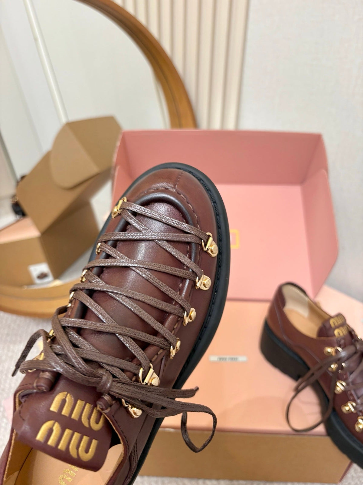 Miu Miu 2026 Lace-Up Loafers Cowhide 154872