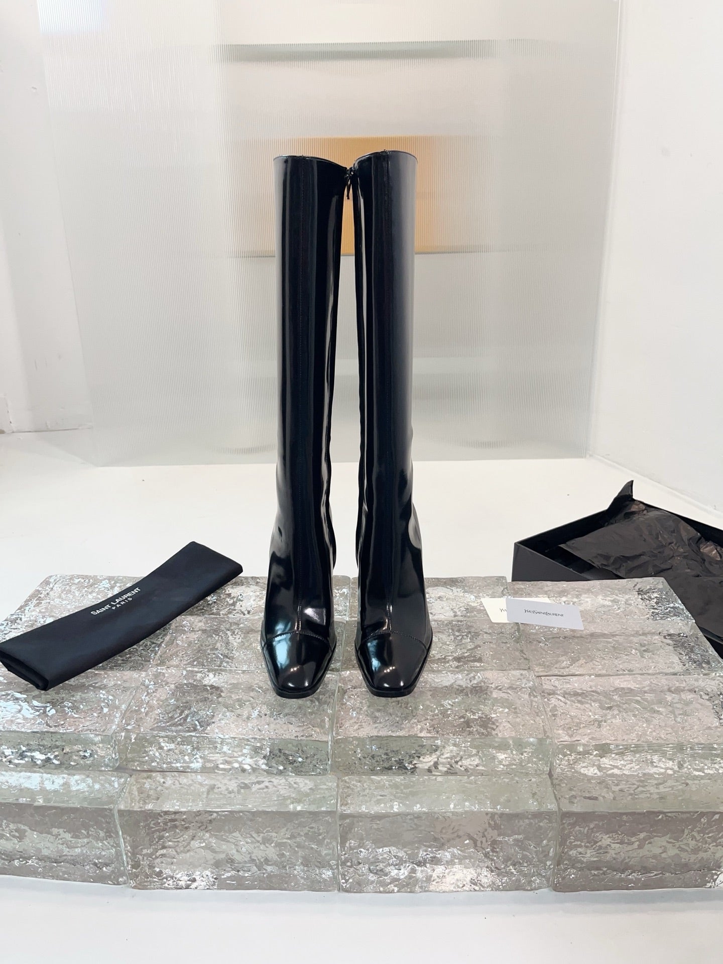 YSL 25 Long Boot Black Cowhide 522268