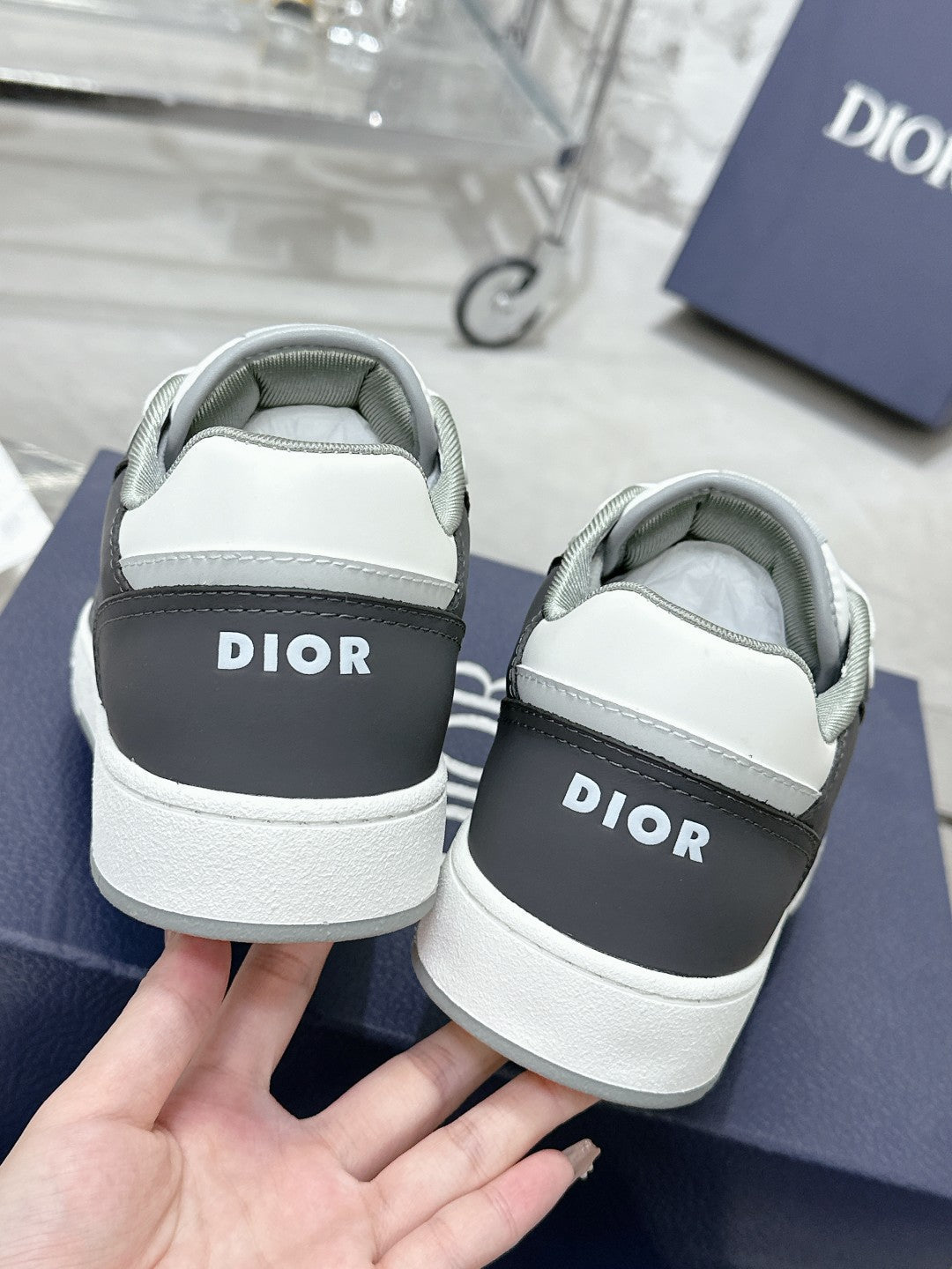 CD B27 Low-Top Sneaker 30mm In Grey Black Monogram Calfskin  100801
