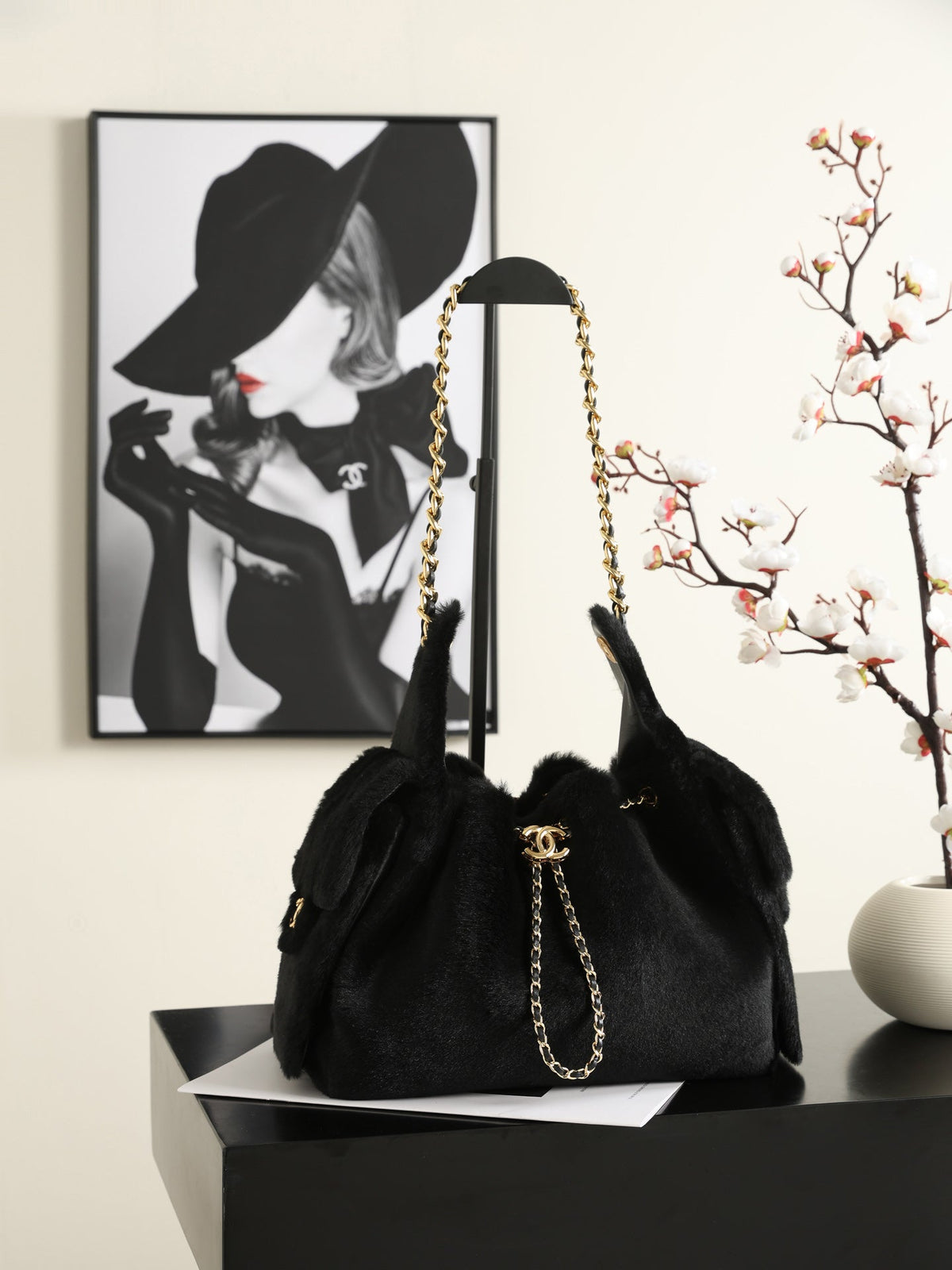 Chanel 2026 Hobo Bag 22cm Black Ponyhair
