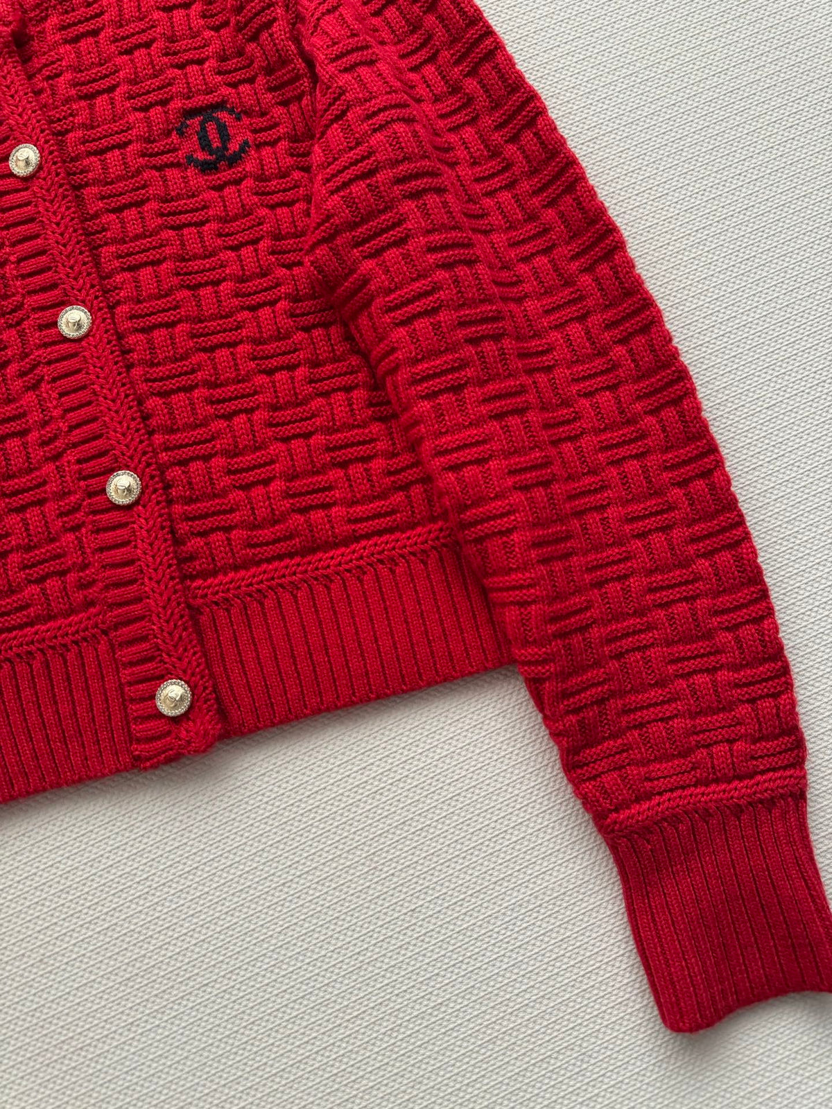 Chanel 2025 Knit Cardigan with Double C Logo Red Wool