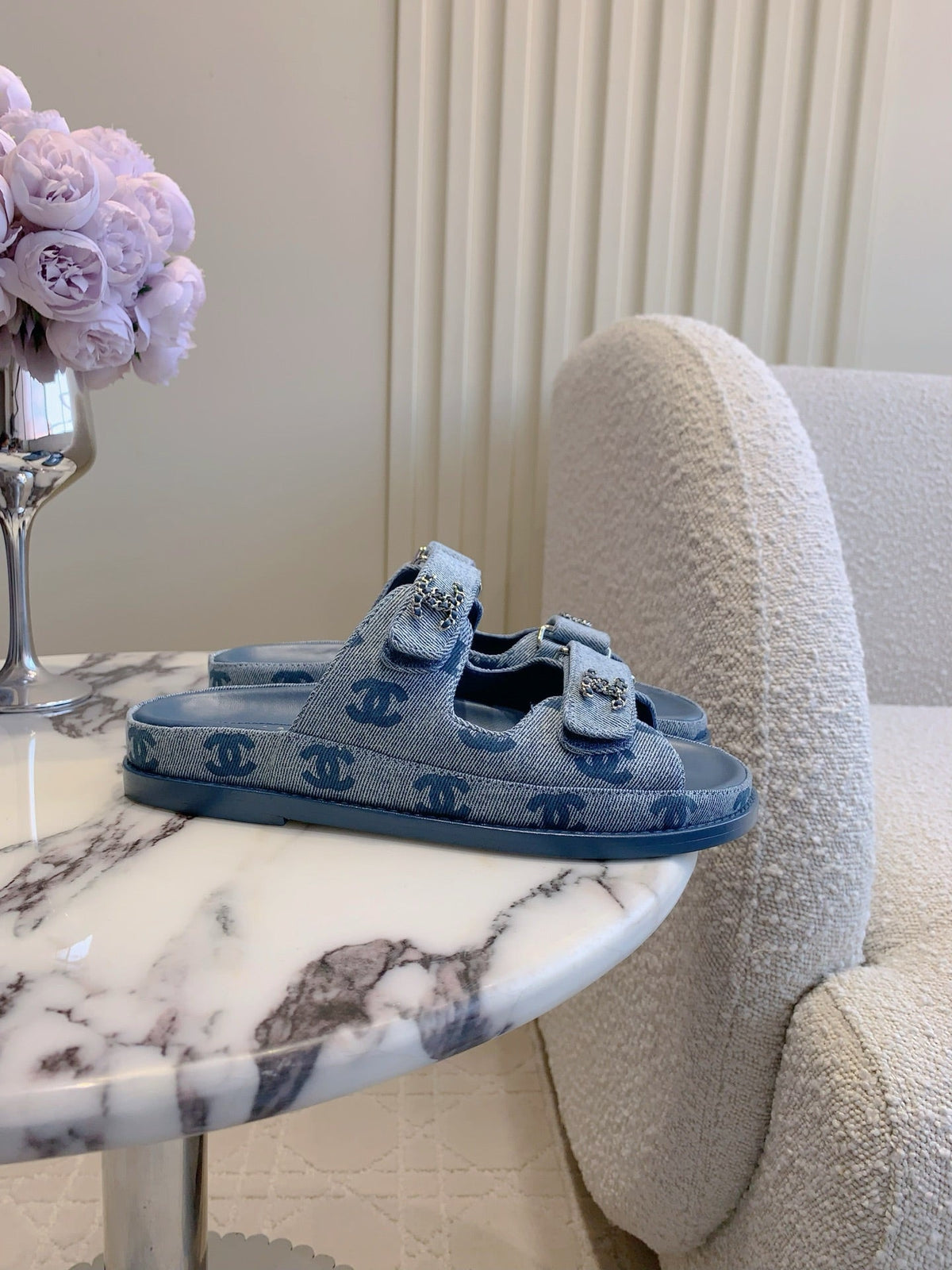 Chanel 2026 Velcro Dad Sandals Blue Denim 977447