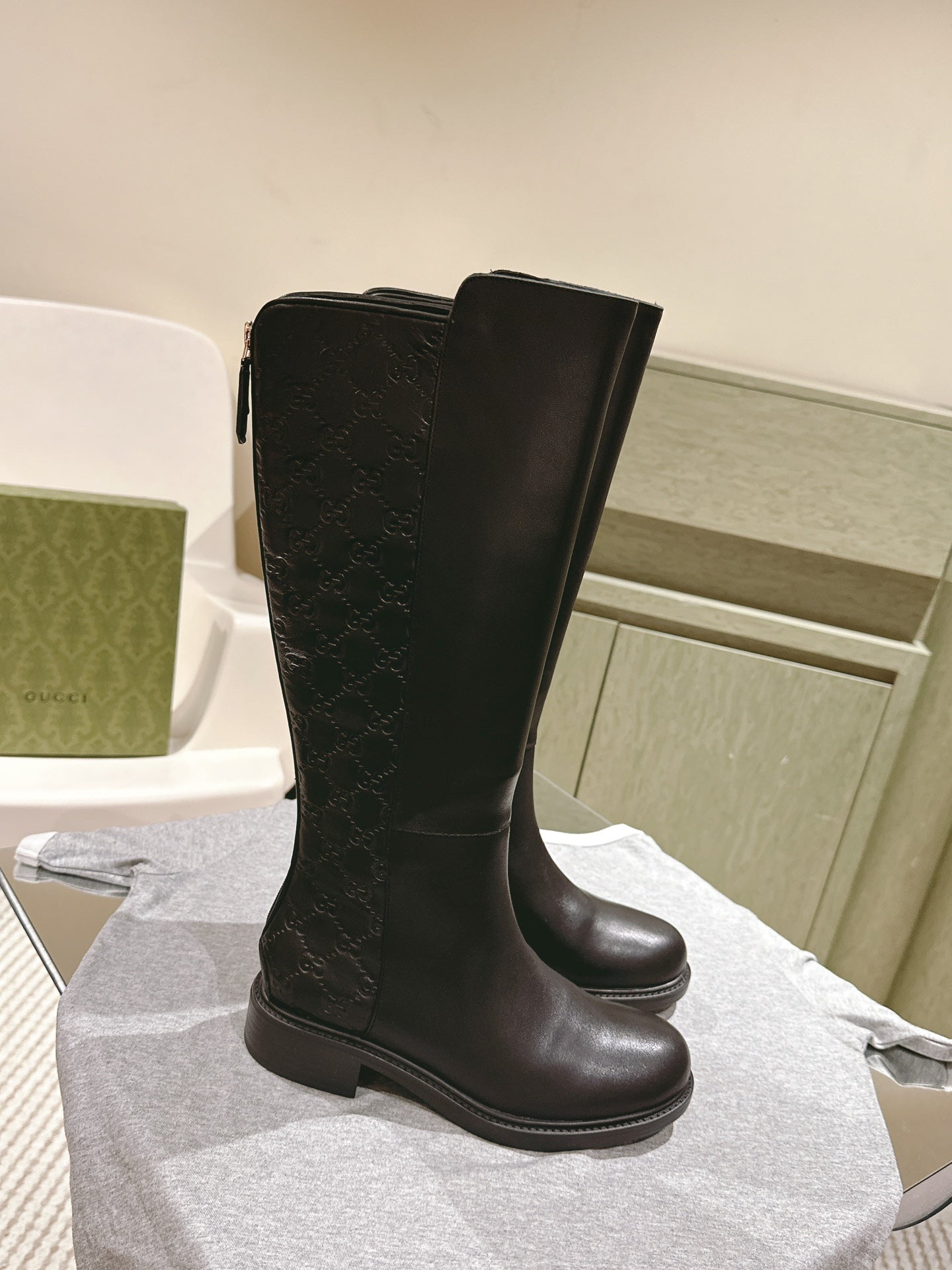 Gucci Riding Long Boot Black Sheepskin 484877