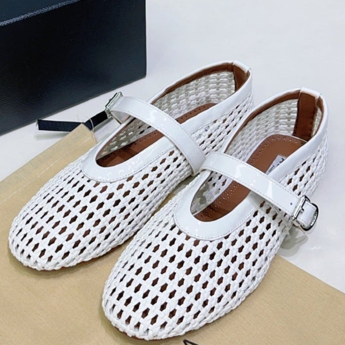 Alaia 25 Marry Janes Ballet Flats White Wool Sheepskin 300455
